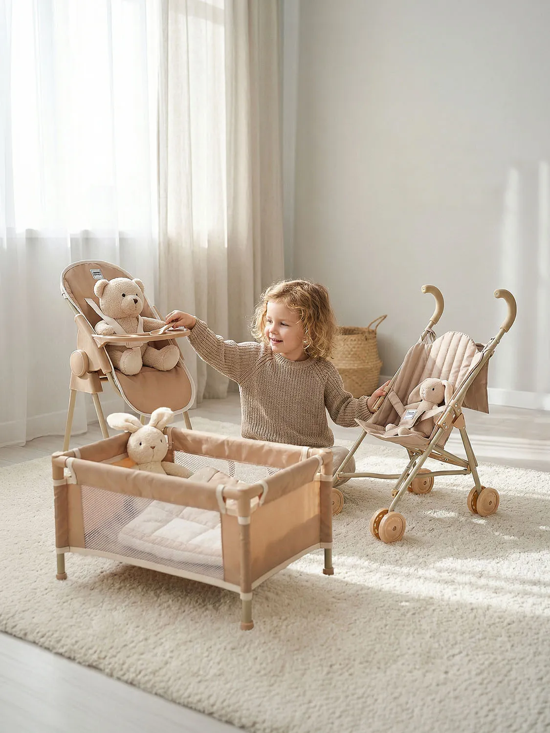 Коляска UNIX Kids Cane Doll для кукол Бежевый (Camel) DOLLCANECL