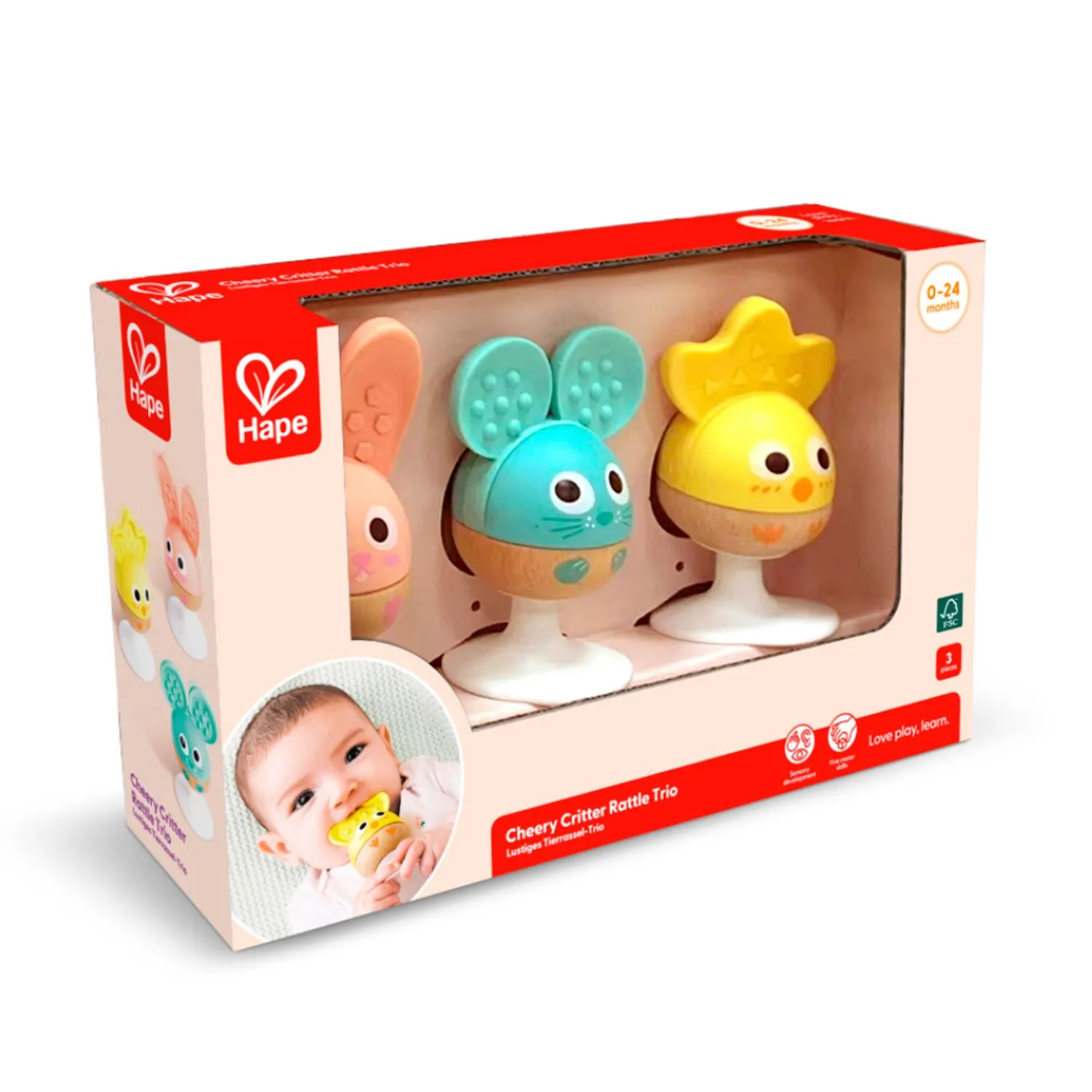 Набор развивающих погремушек HAPE для малышей «Весёлое трио» E0123_HP