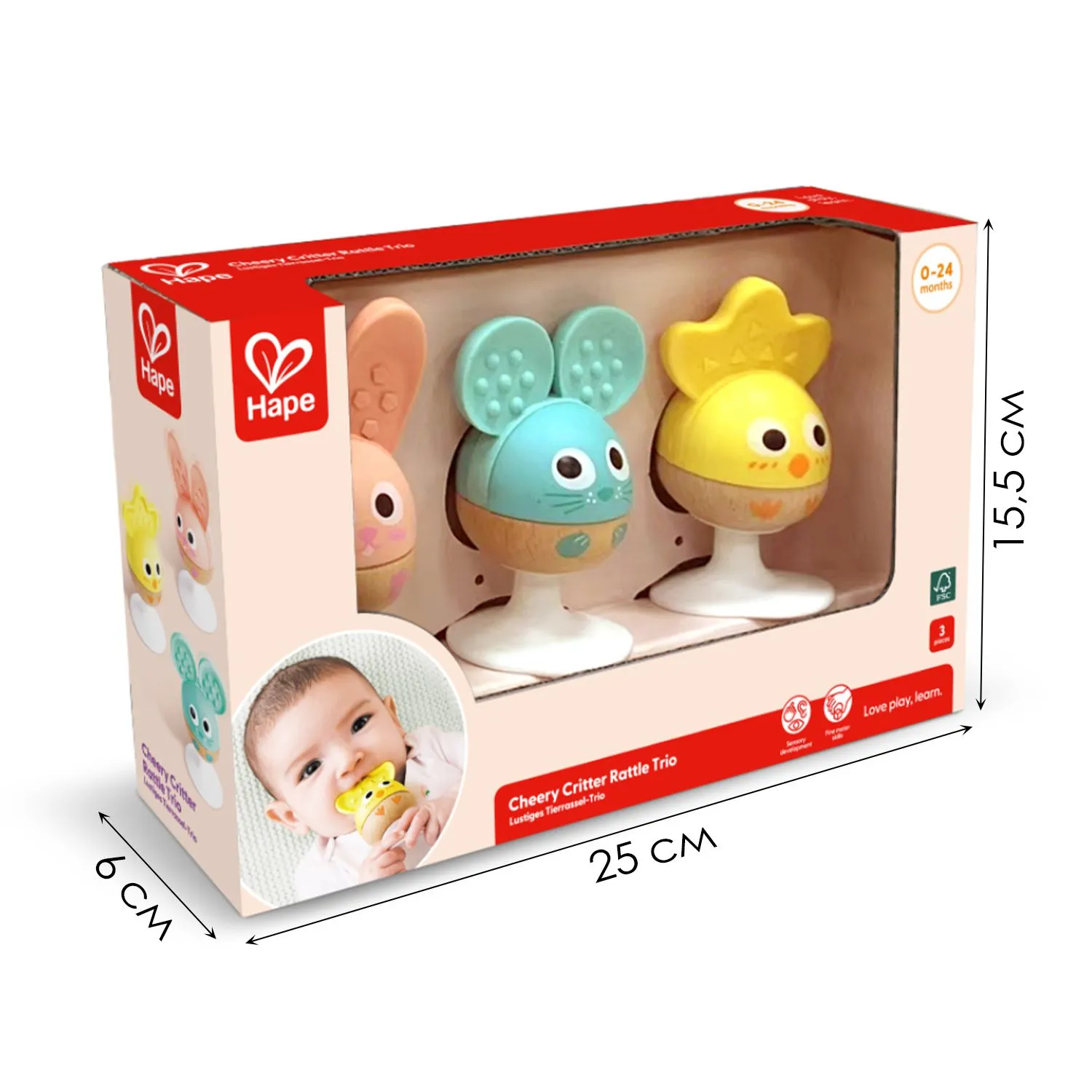 Набор развивающих погремушек HAPE для малышей «Весёлое трио» E0123_HP