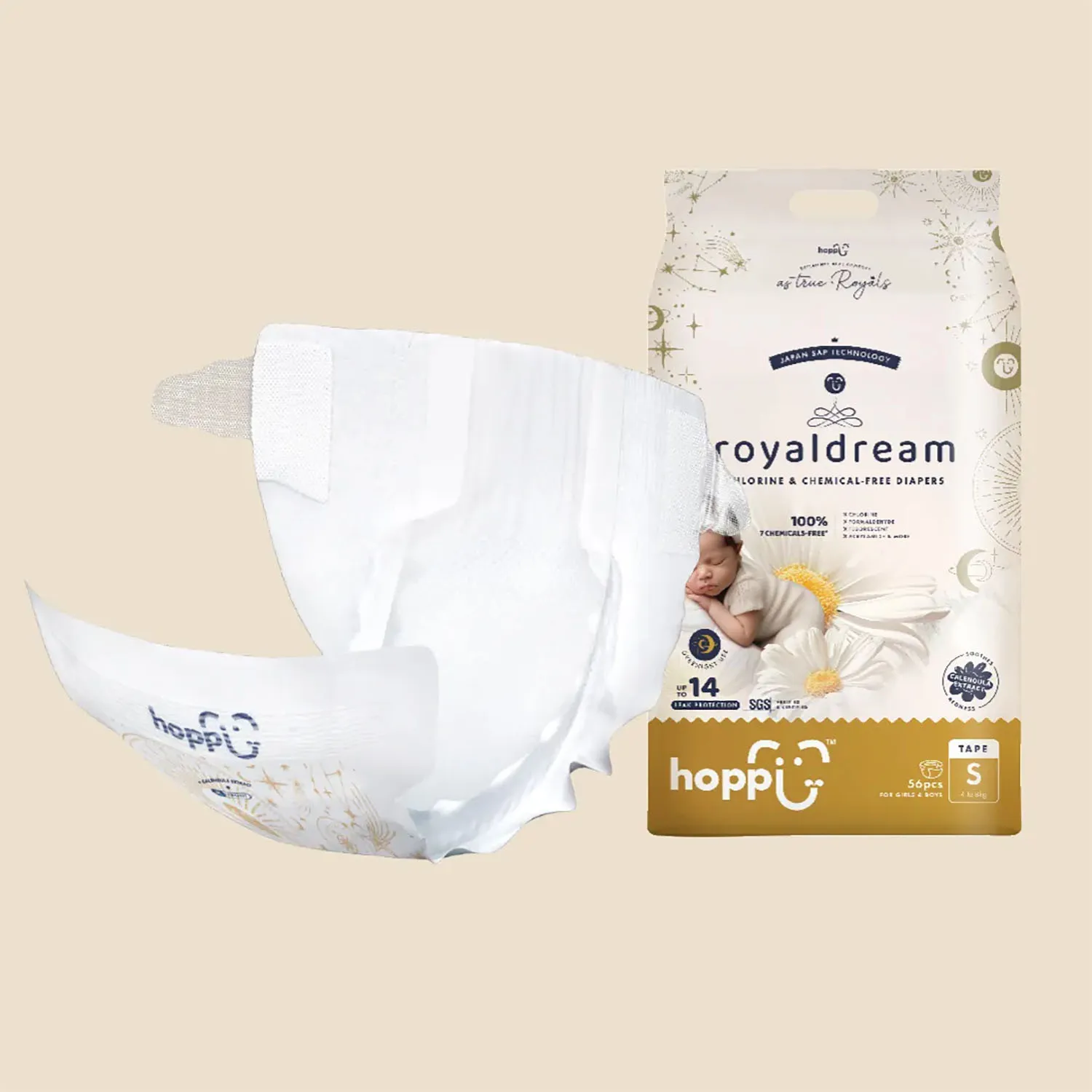 Подгузники Hoppi RoyalDream S 4-8 кг 56 шт