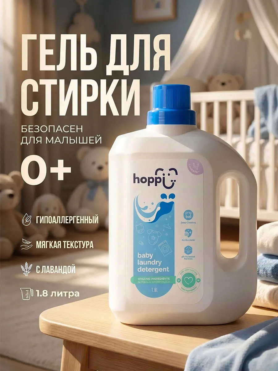 Гель Hoppi для стирки детского белья с экстрактом лаванды 1,8 л