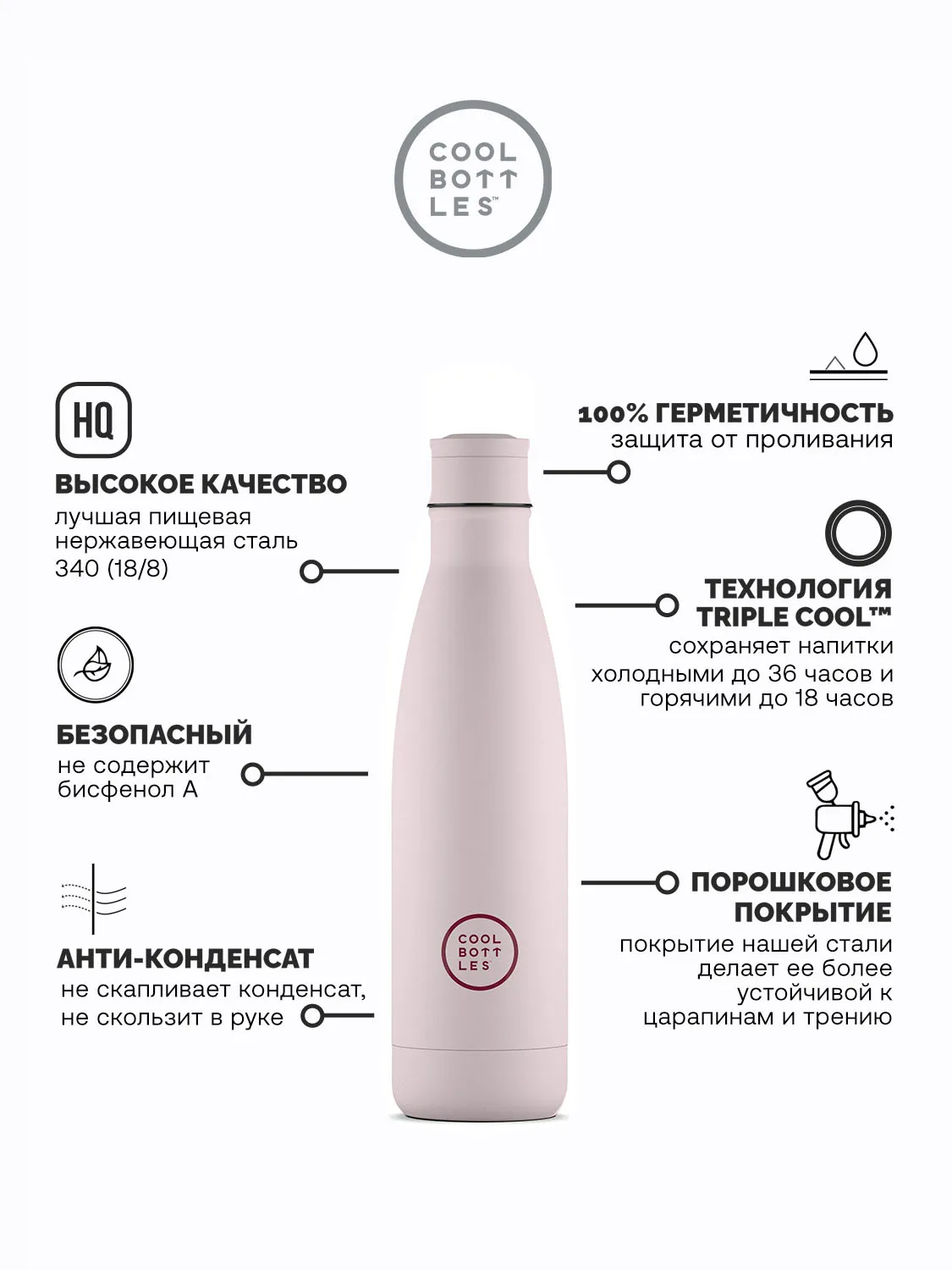 Термос-термобутылка Cool Bottles Pastel Pink 500 мл CB500PAP