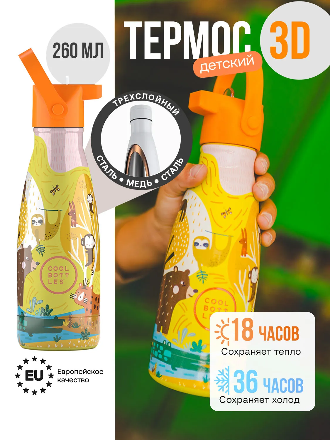 Термос–термобутылка Cool Bottles Kids серия Animals Jungle Park 260 мл CBBK26JP