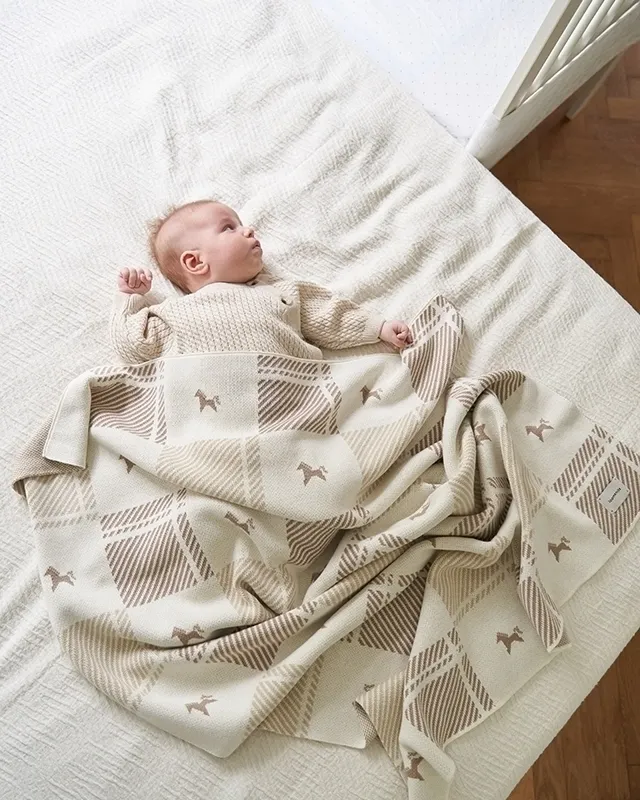 Плед детский 80х120 см LoomKnits Кремовый Лошадки