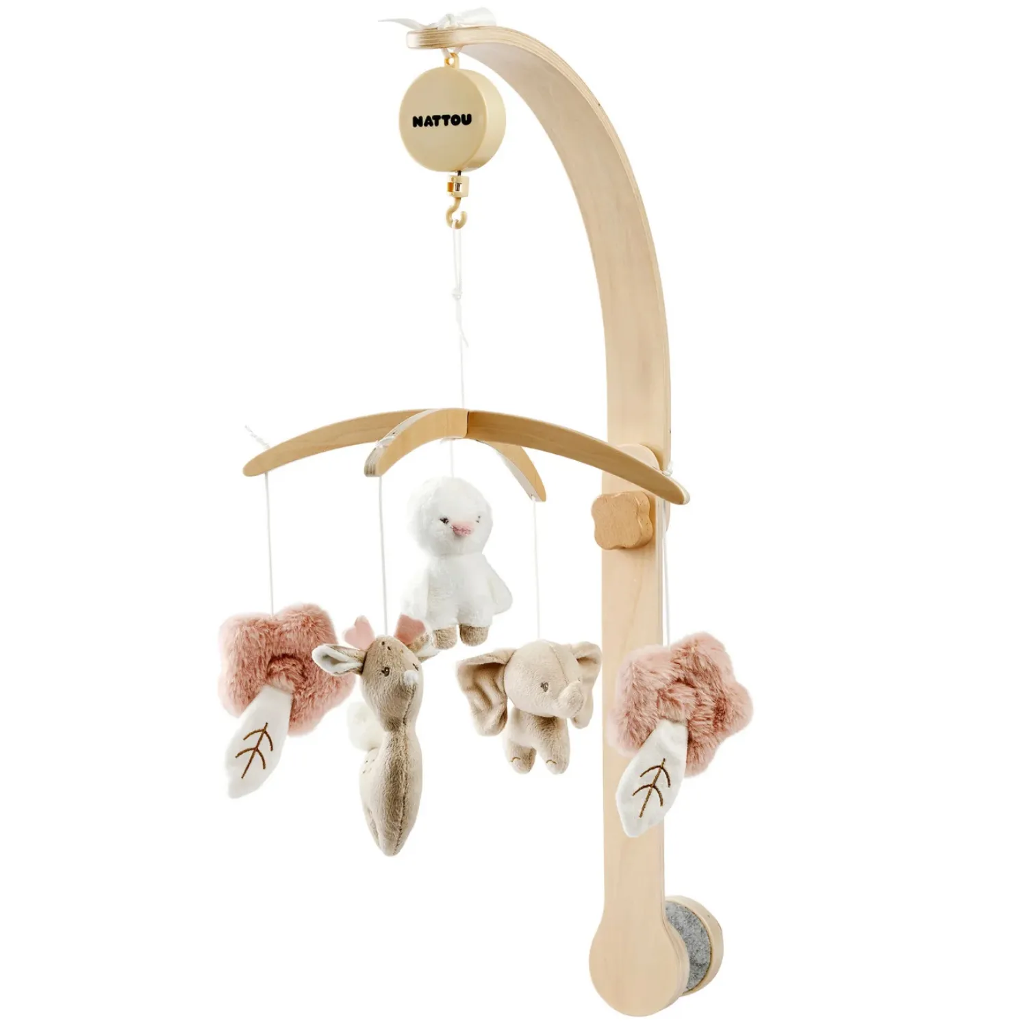 Мобиль Nattou FANFAN Слонёнок, Оленёнок и Утёнок с деревянным держателем 759250