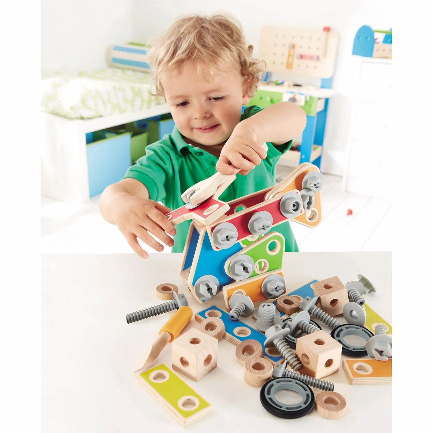 Конструктор детский HAPE Мастер 62 элемента, деревянный E3081_HP