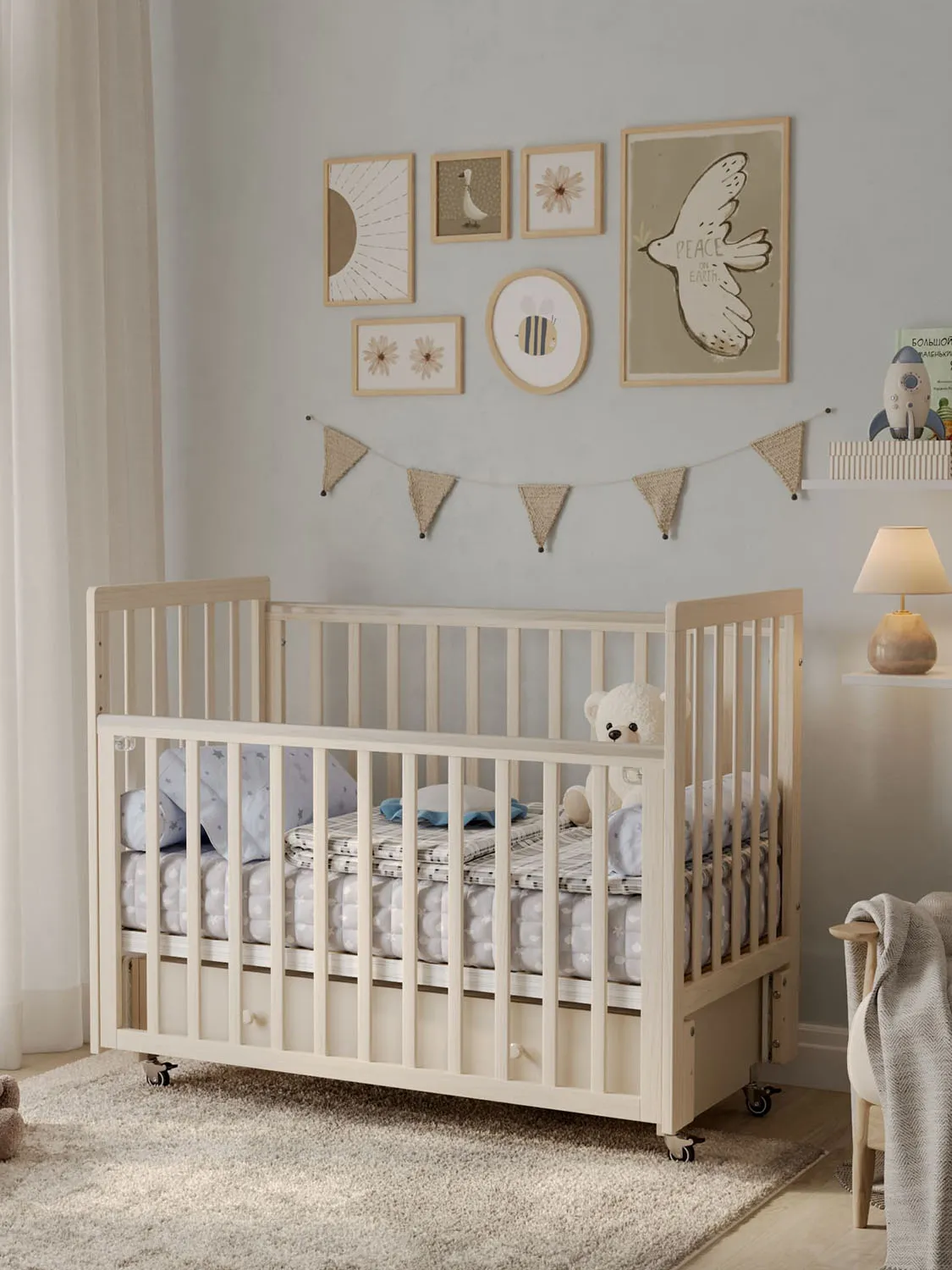 Кровать ANTEMI Classic Sleep Premium 120х60 с ящиком-маятником сатин НИК 24сатин. Изображение 5