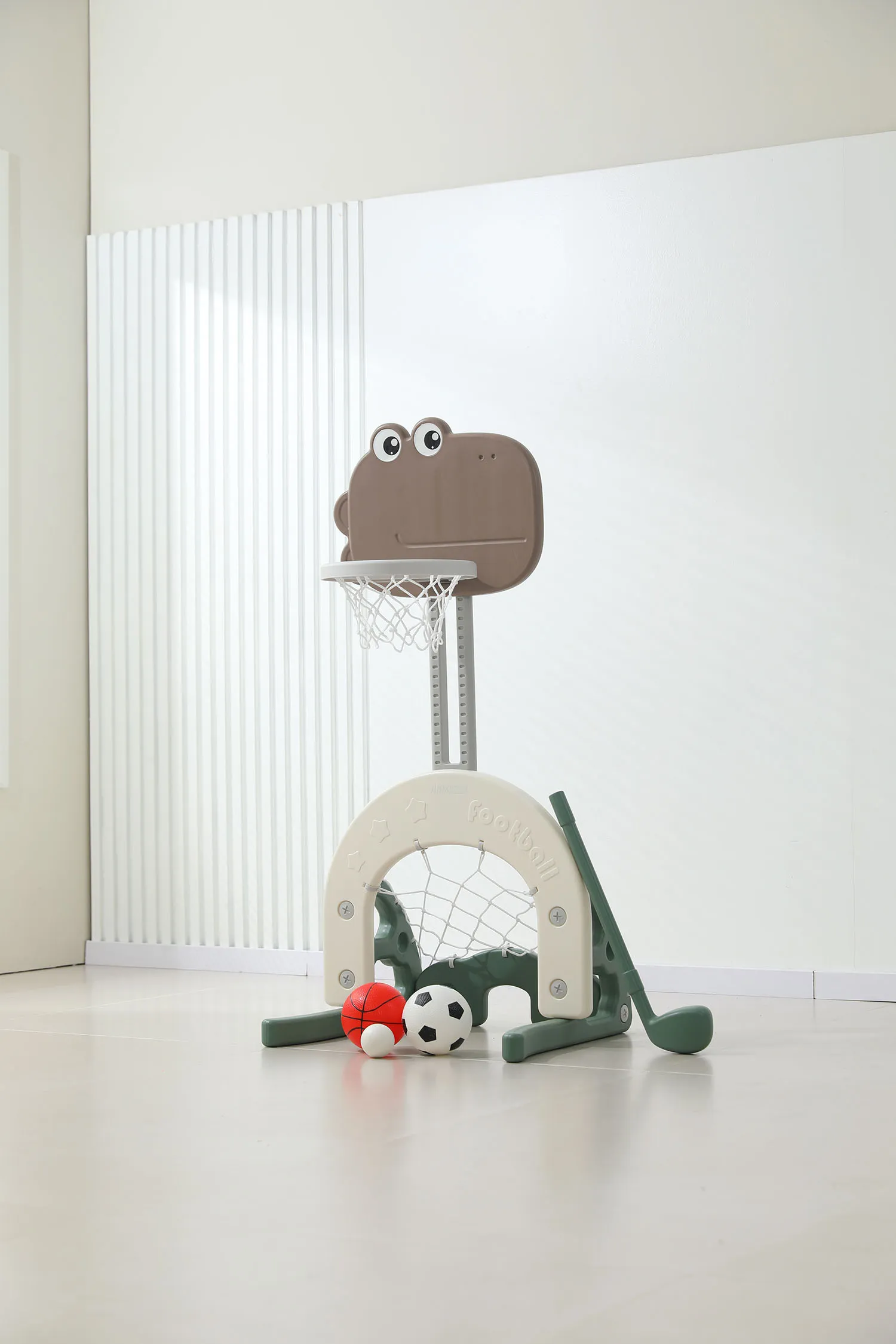 Стойка баскетбольная и хоккейные/футбольные ворота UNIX Kids Dino (3 в 1)