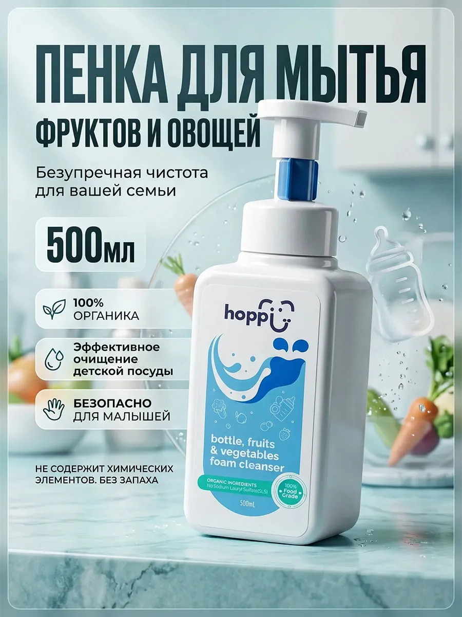 Пенка Hoppi для очистки фруктов, овощей и бутылочек 500 мл