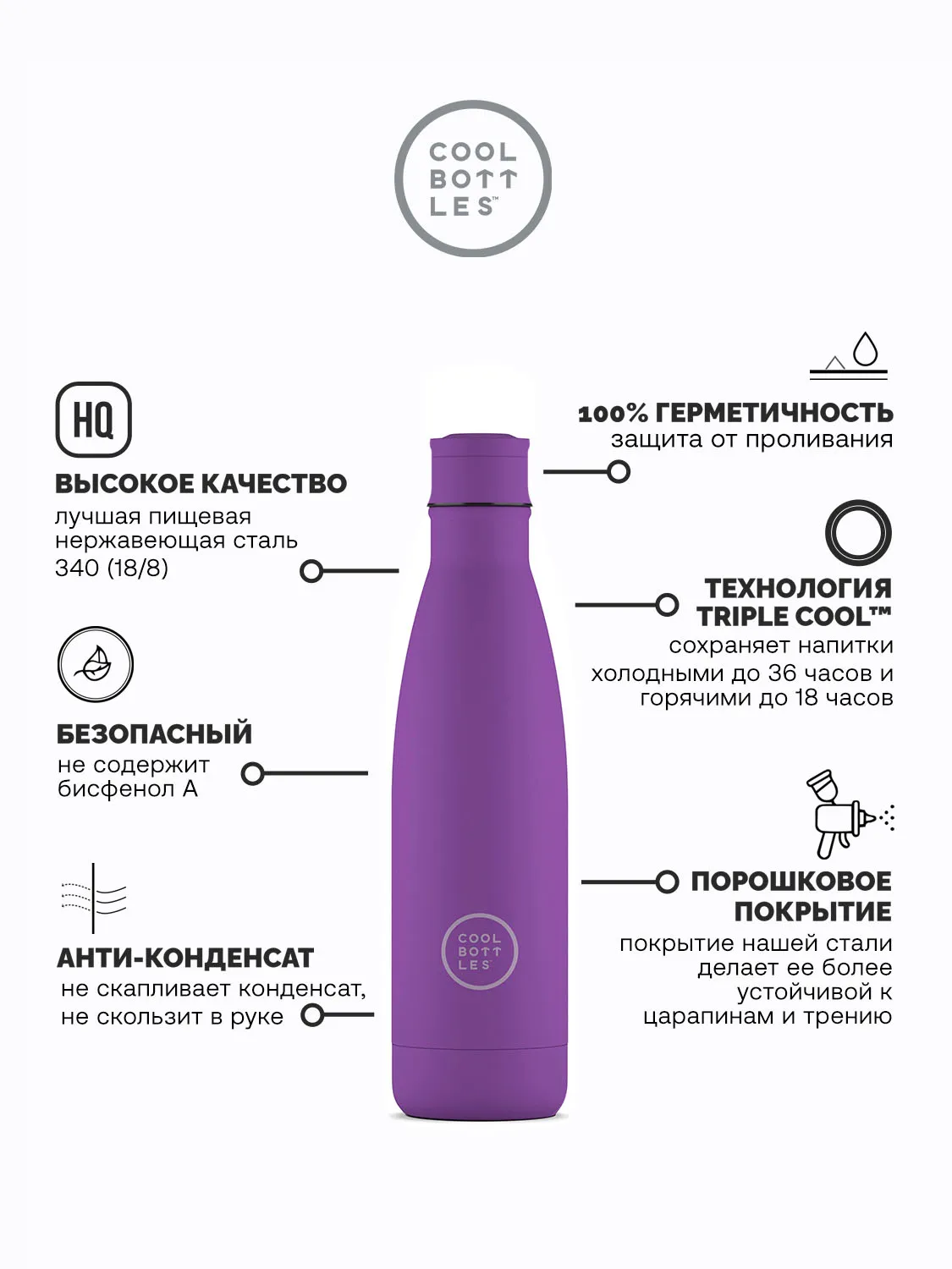 Термос-термобутылка Cool Bottles Vivid Violet 500 мл CB500VIV