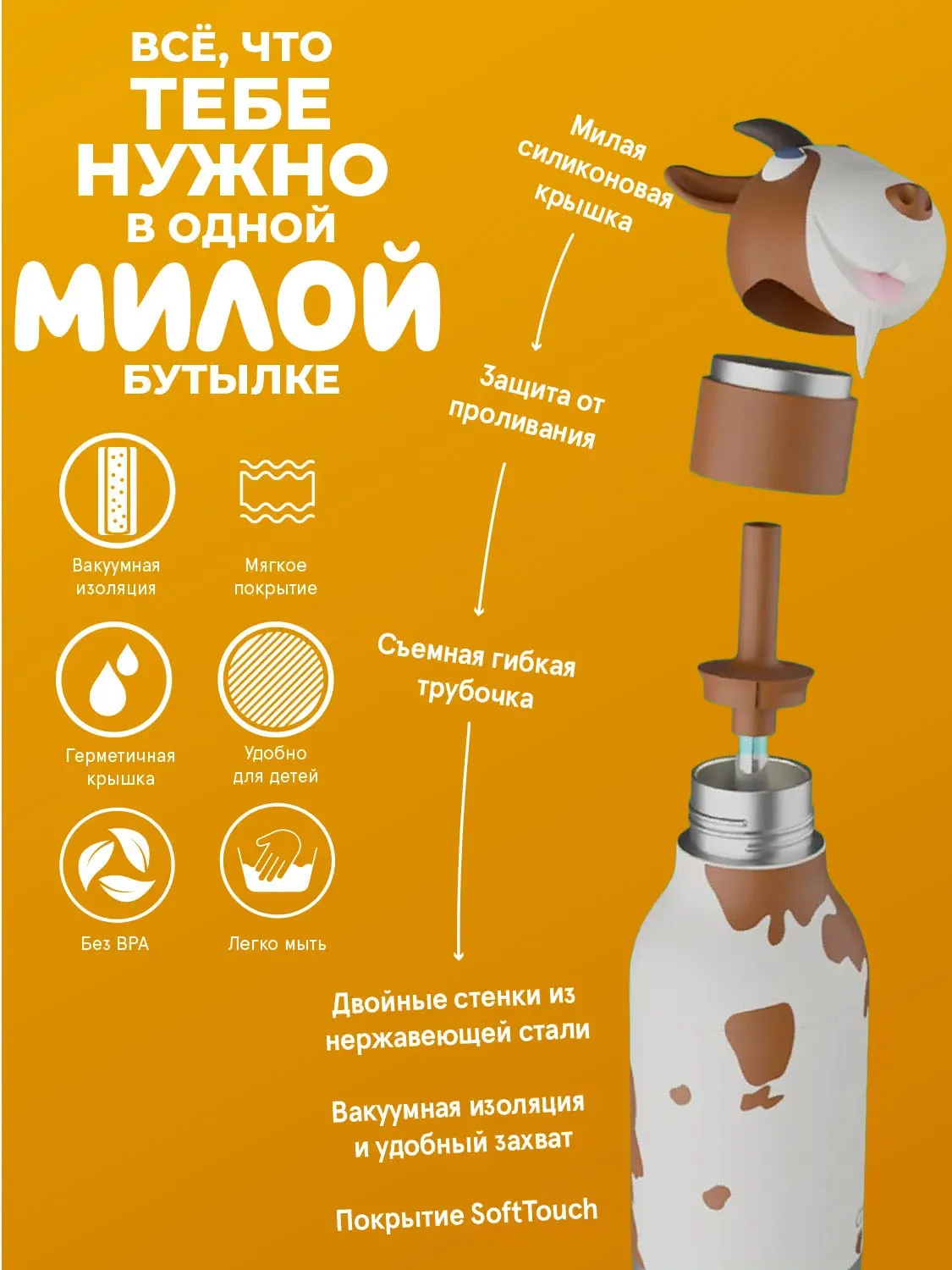 Бутылка Asobu для холодных и горячих напитков Bestie 460 мл
