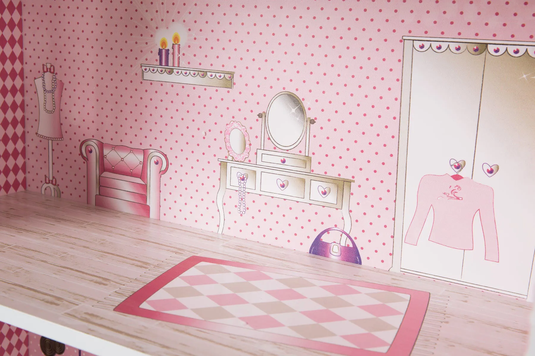 Домик кукольный ROBA с ящиком для игрушек, белый/розовый 490063