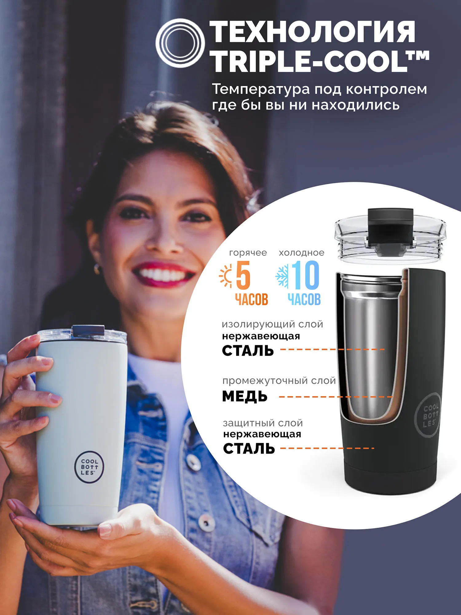 Термокружка Cool Bottles Tumbler Pastel Grey 550 мл CBT55PAY