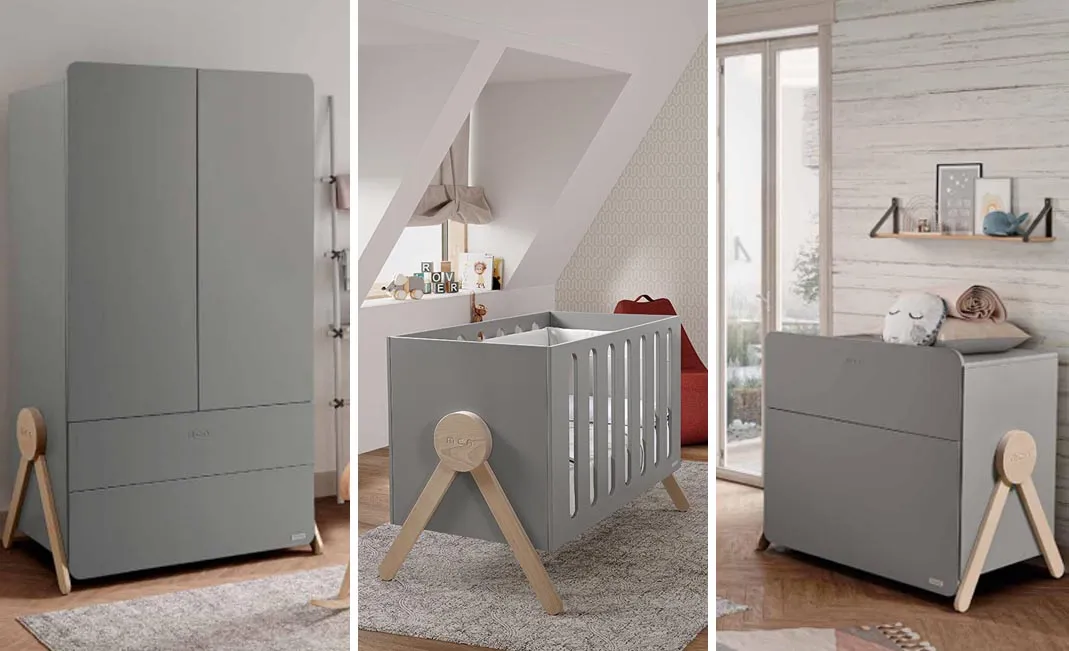 Комплект Micuna Swing №3: кровать 140х70, тумба, шкаф grey/natural wax + шезлонг Hauck 66197-0