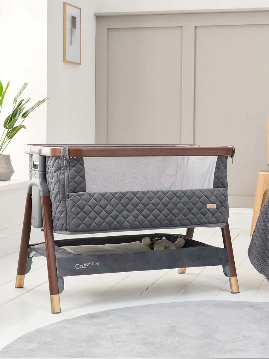 Набор: Колыбель приставная Tutti Bambini CoZee Luxe Walnut/Slate с колесами + Подложка Cushi Cloud