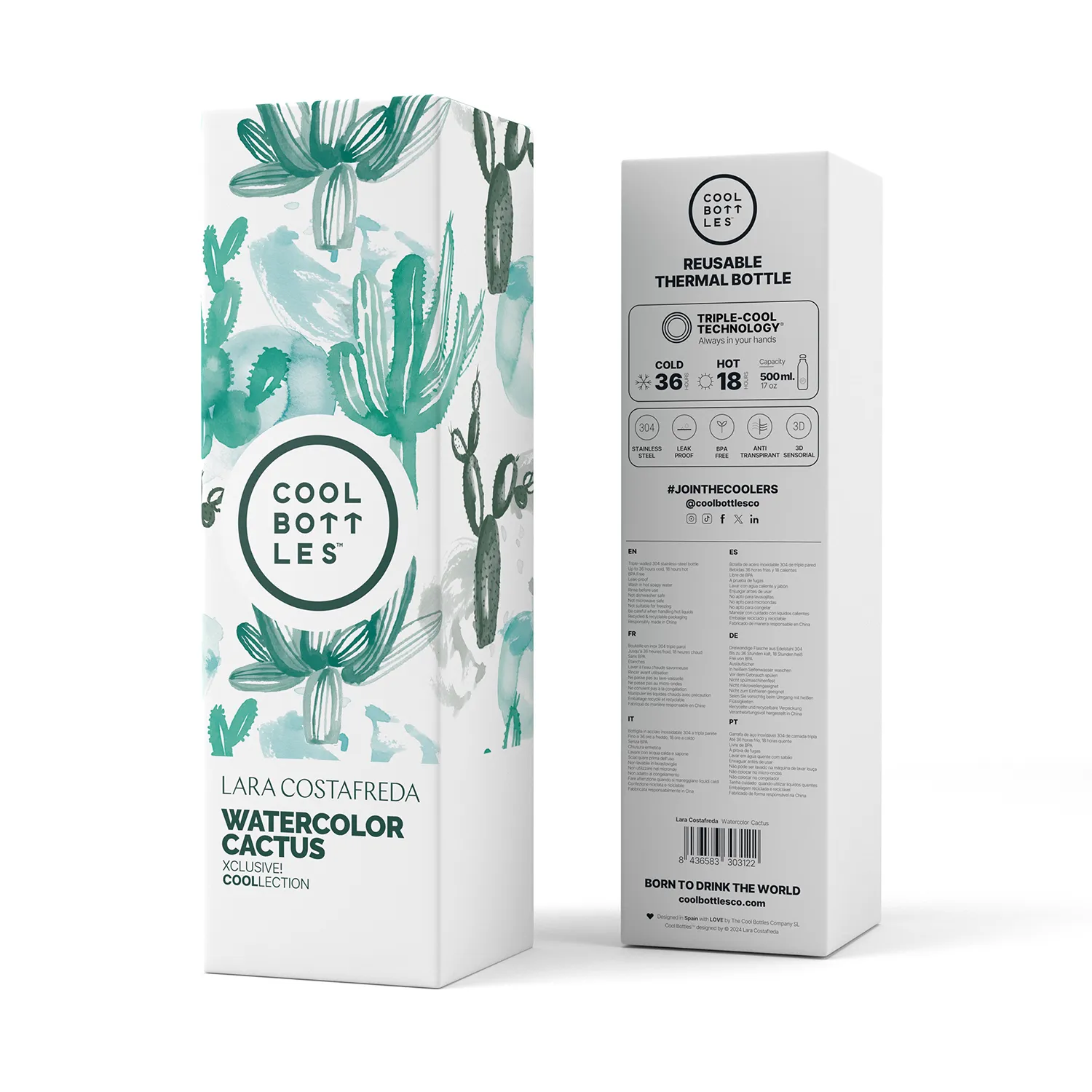 Термос-термобутылка Cool Bottles Lara Costrafreda Watercolor Cactus 500 мл