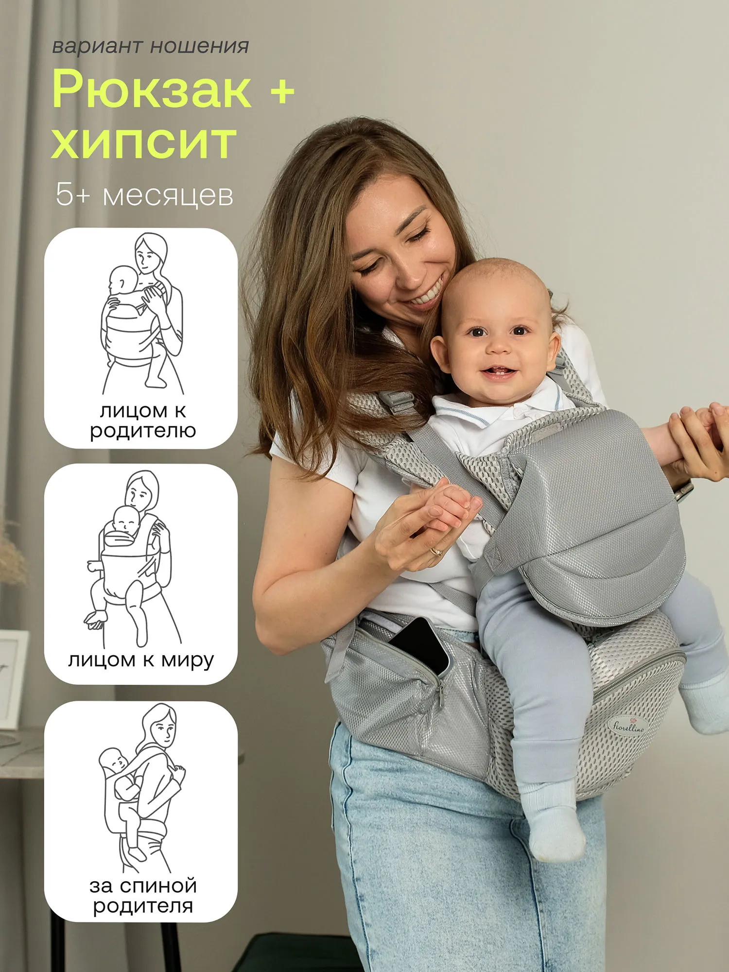 Рюкзак переноска Fiorellino dark grey mesh MD2003