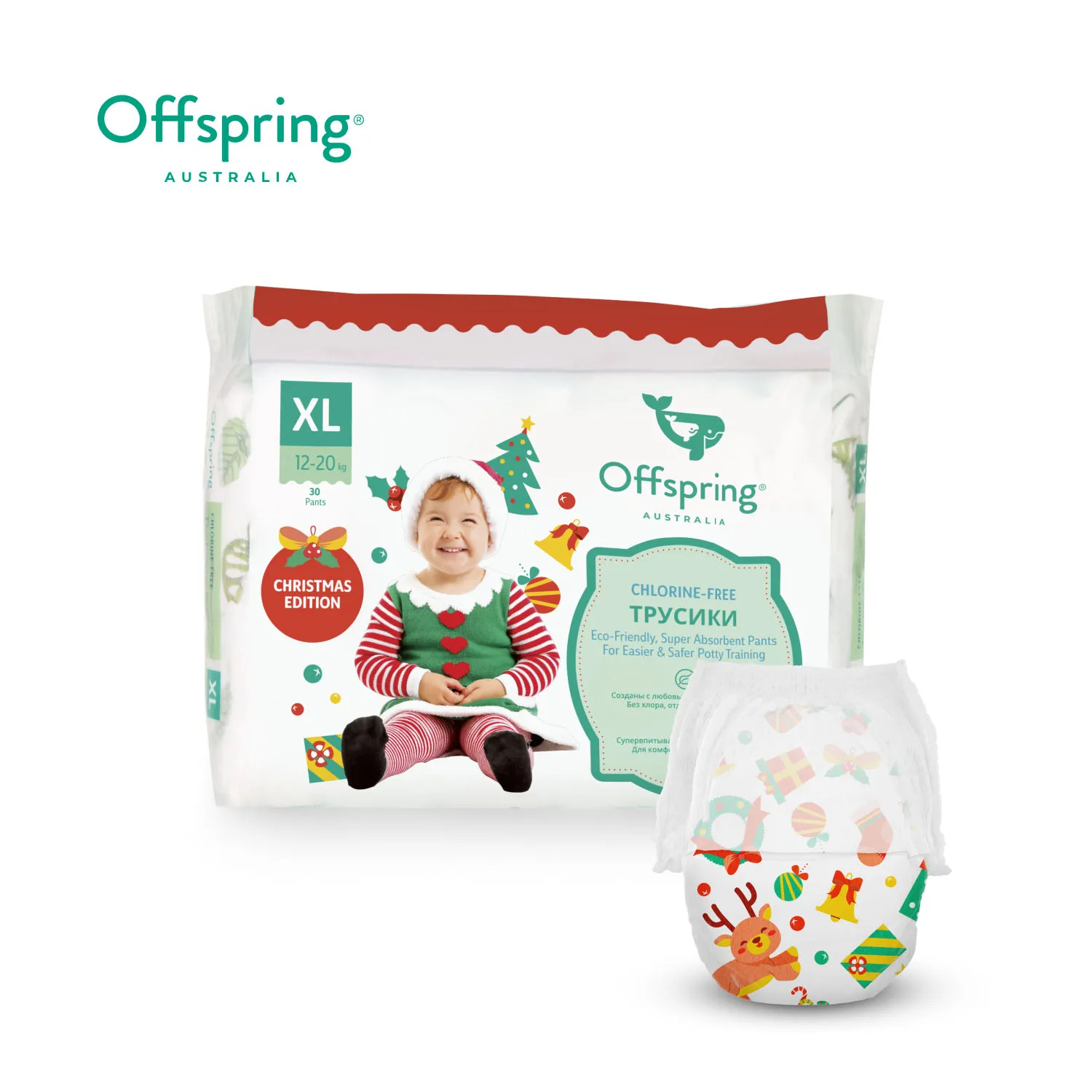 Трусики-подгузники Offspring Новый год XL 12-20 кг 30 шт OF02XLXMAS