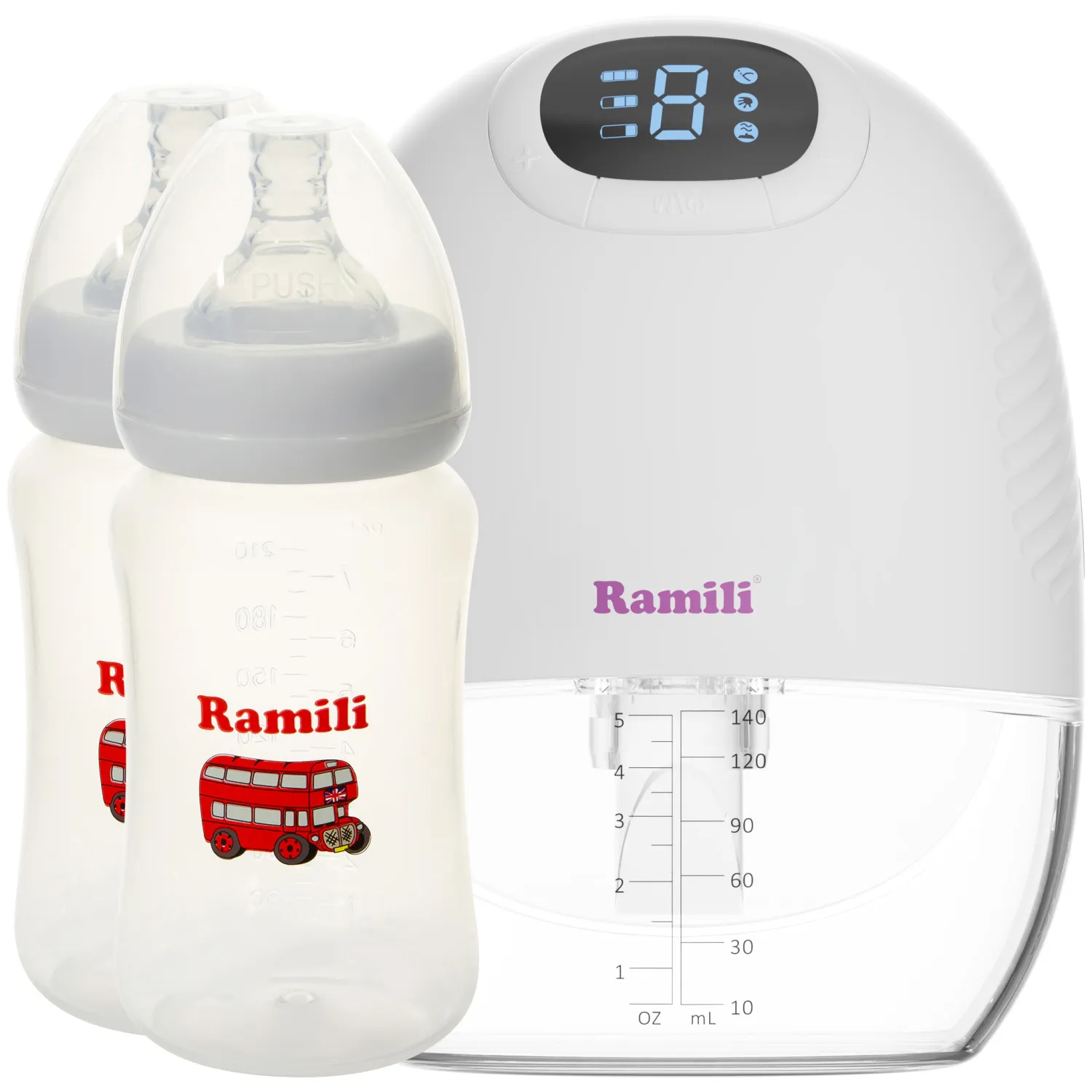 Молокоотсос Ramili четырехфазный бионический SE300 с двумя бутылочками 240ML SE300240MLX2
