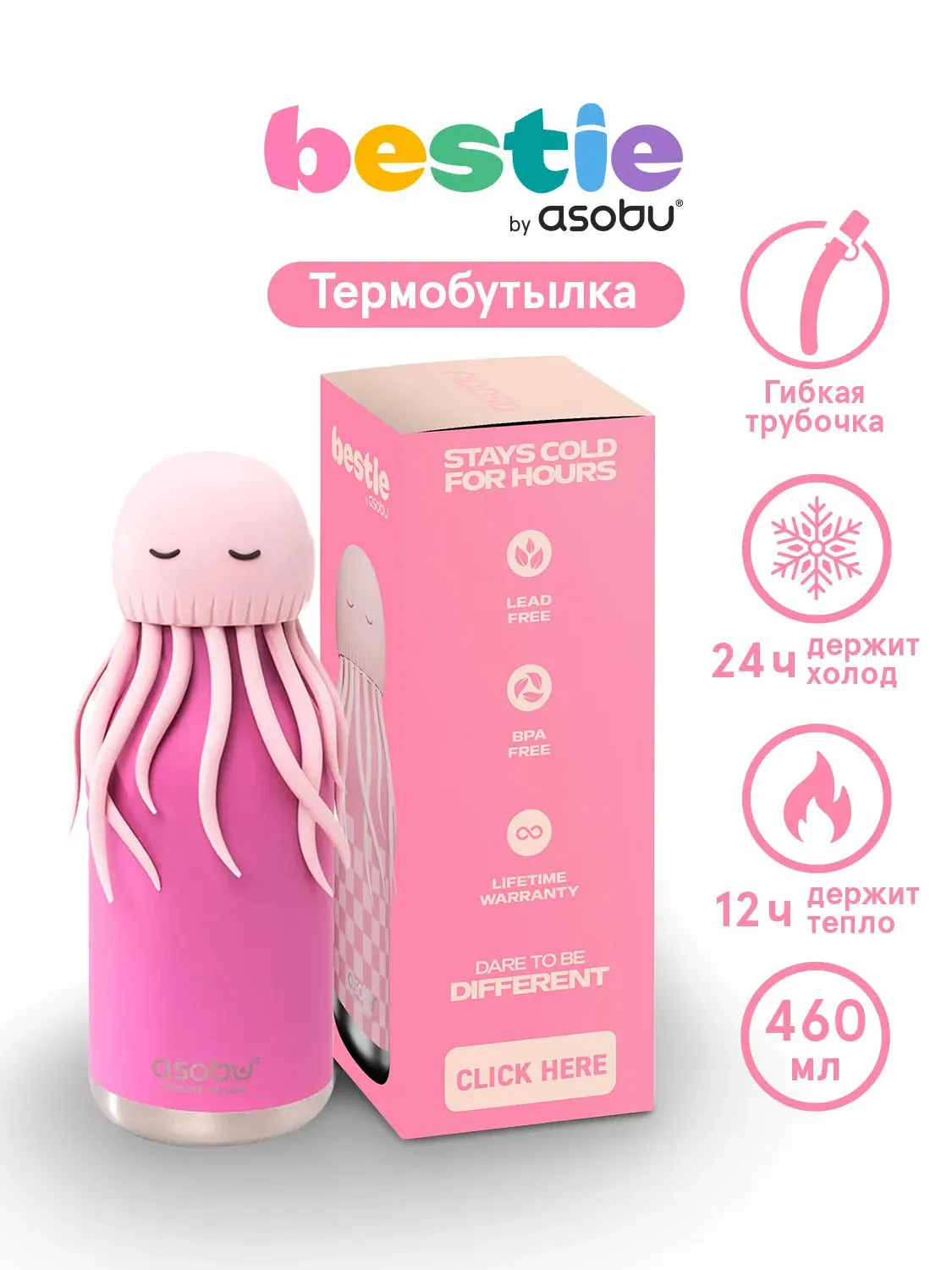 Бутылка Asobu для холодных и горячих напитков Bestie 460 мл медуза 69759. Изображение 2