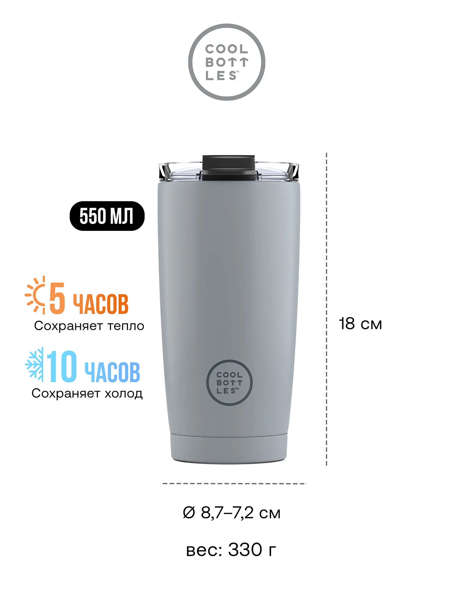 Термокружка Cool Bottles Tumbler Pastel Grey 550 мл CBT55PAY