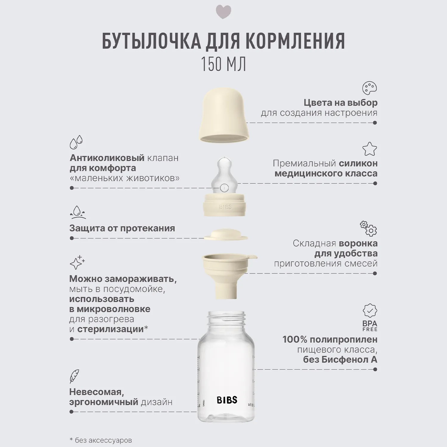 Бутылочка для кормления BIBS с силиконовой соской медленный поток 150 мл