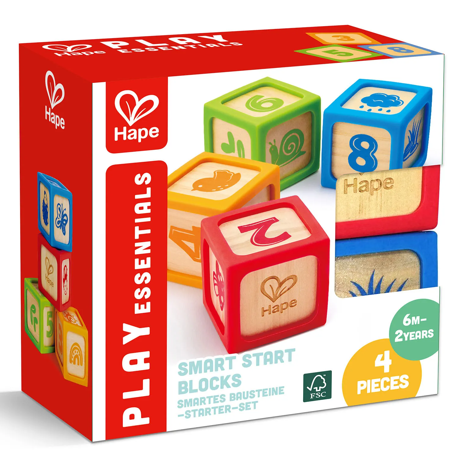 Кубики деревянные HAPE в силиконовых чехлах 4 шт E0132_HP