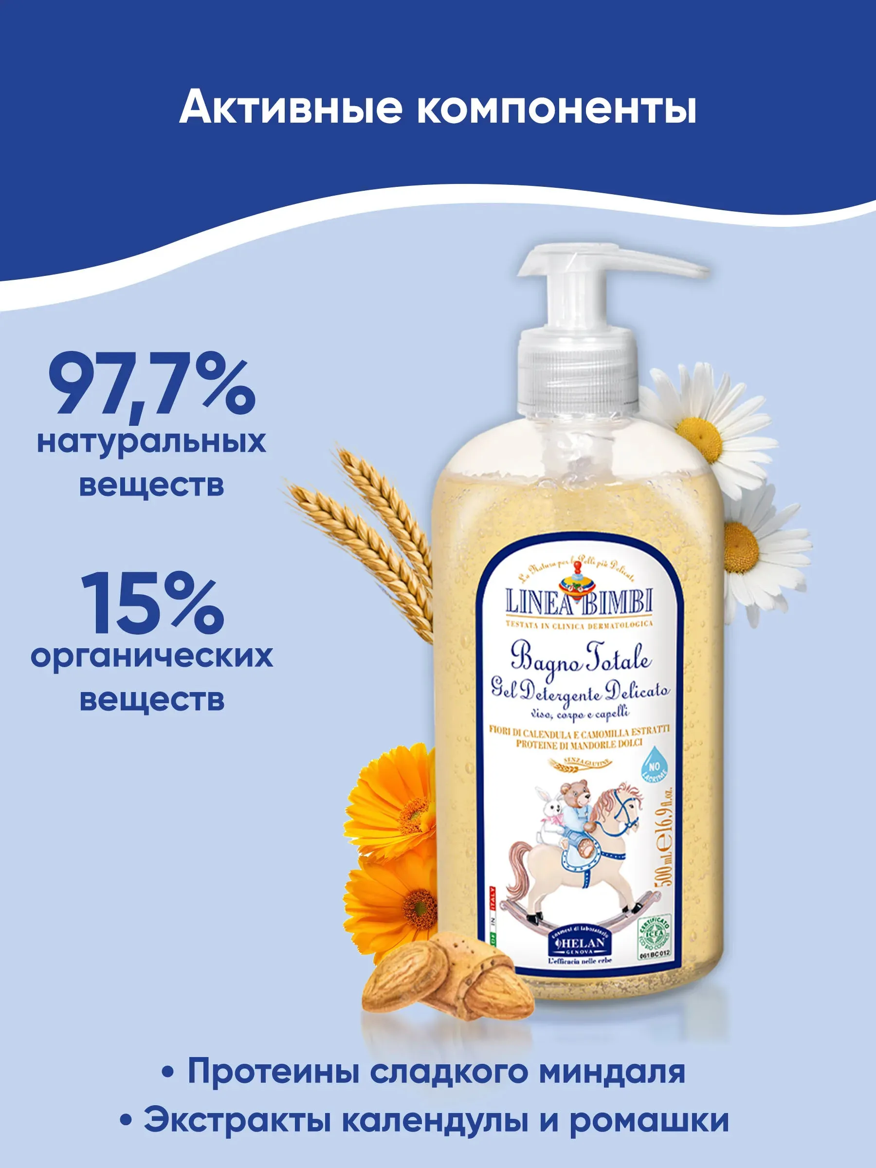 Шампунь-гель детский HELAN Linea Bimbi для волос и тела 500 мл 139B500-RU