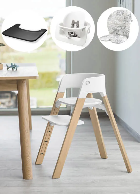 Стульчик Stokke Steps: White/Natural с аксессуарами