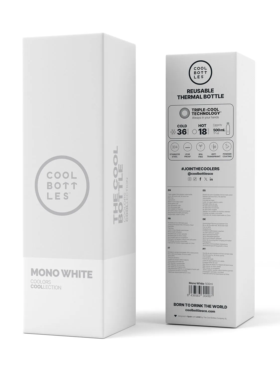 Термос-термобутылка Cool Bottles Mono Белый (White) 500мл CB500MOW. Изображение 4