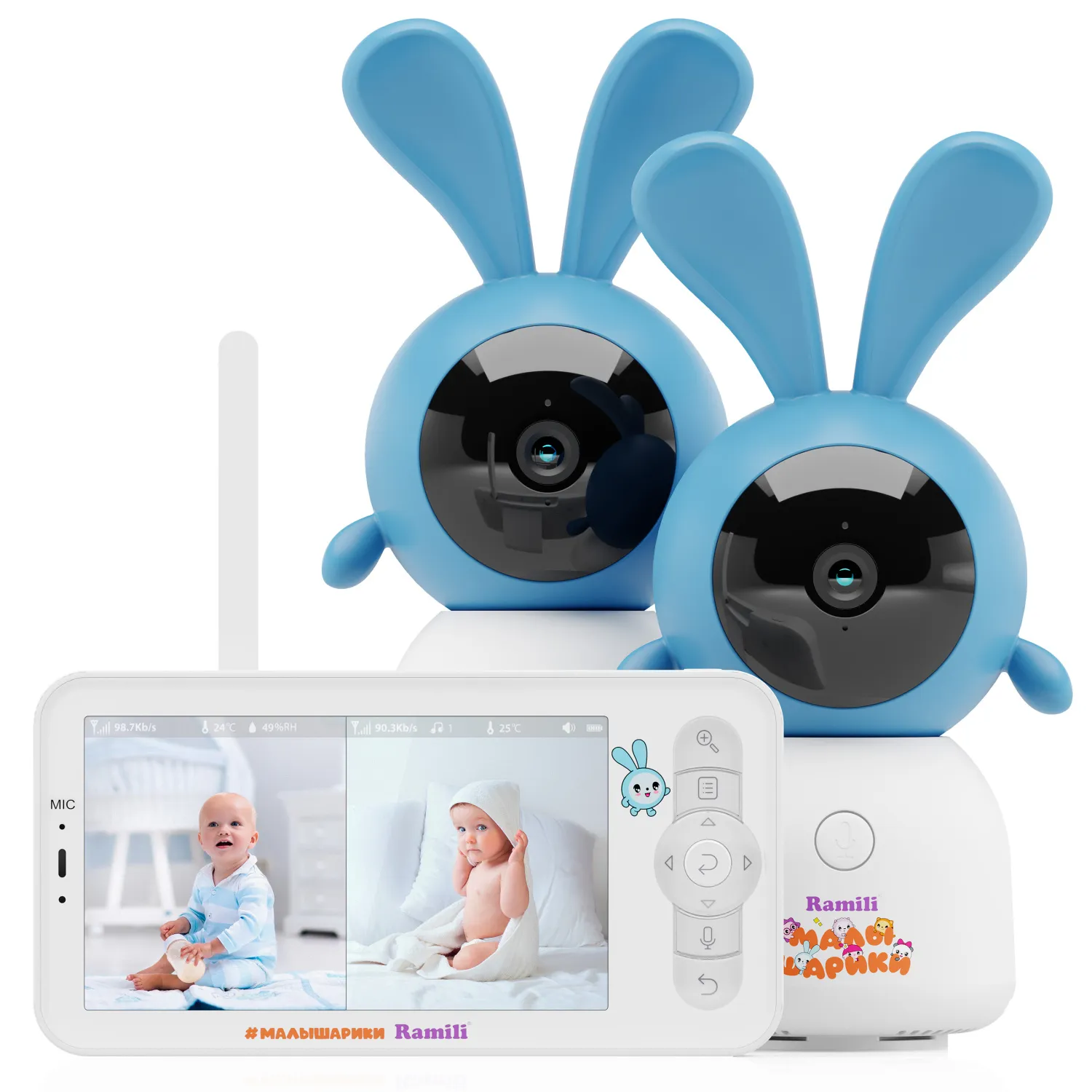 Видеоняня Ramili Baby Wi-Fi 2K Крошик, Малышарики с креплениями RV100X2KROSH