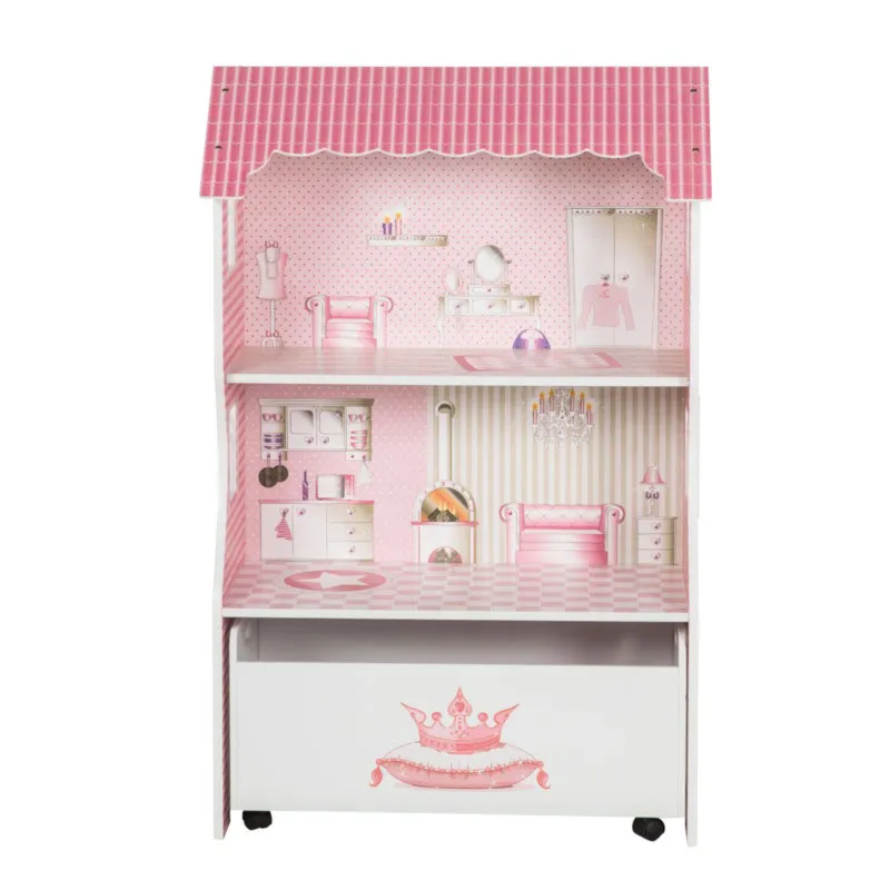 Домик кукольный ROBA с ящиком для игрушек, белый/розовый 490063