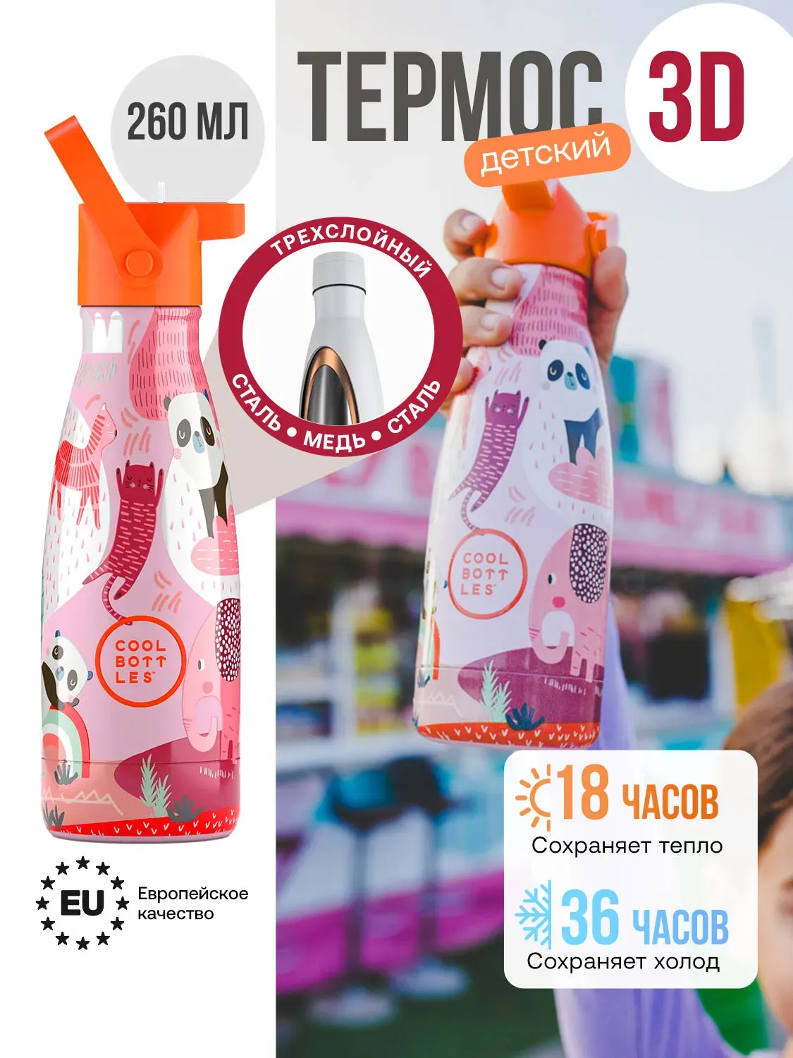 Термос–термобутылка Cool Bottles Kids серия Animals Panda Gang 260 мл CBBK26PG