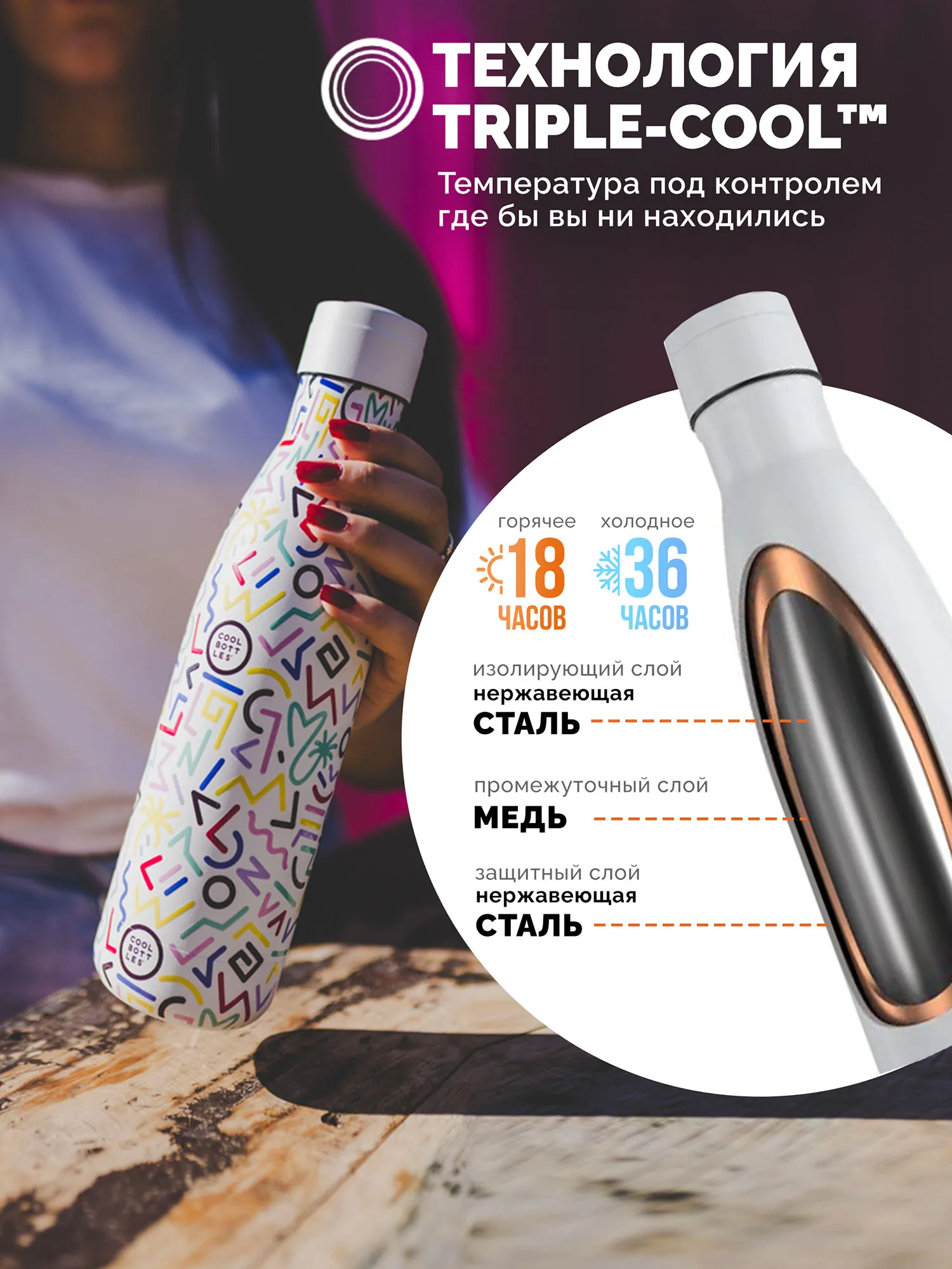 Термос-термобутылка Cool Bottles Antonyo Marest Allegra 500 мл