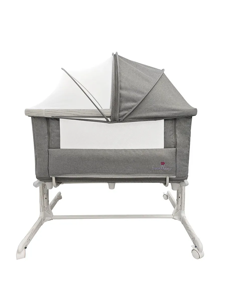 Люлька – колыбель 4 в 1 приставная Fiorellino BSB001, качалка, с колесами, серый (light gray) ПУ