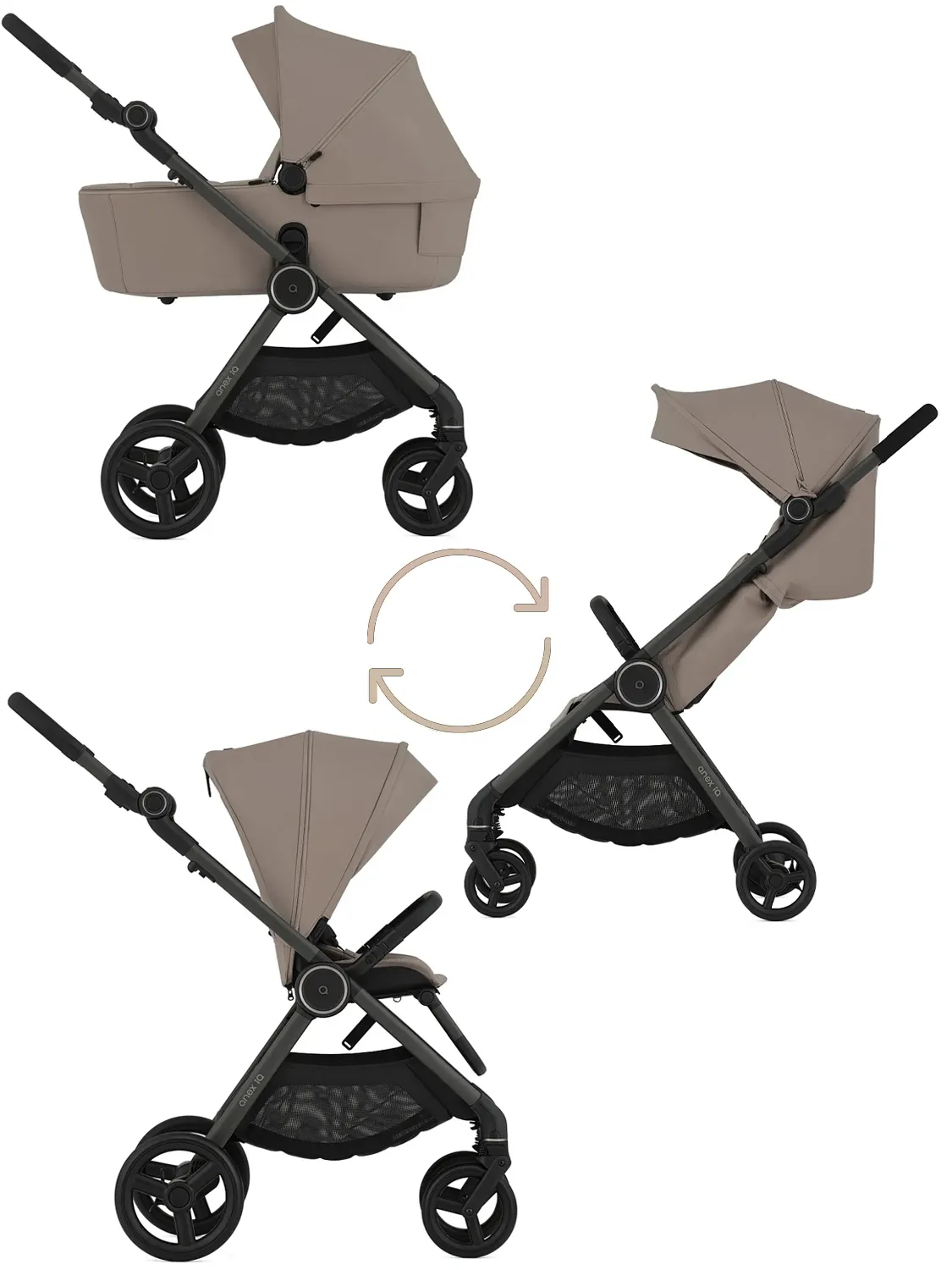 Коляска 2 в 1 ANEX iQ Basic бежевый (Linen) (IQ-18) + багги, с рождения до 22 кг. Изображение 1