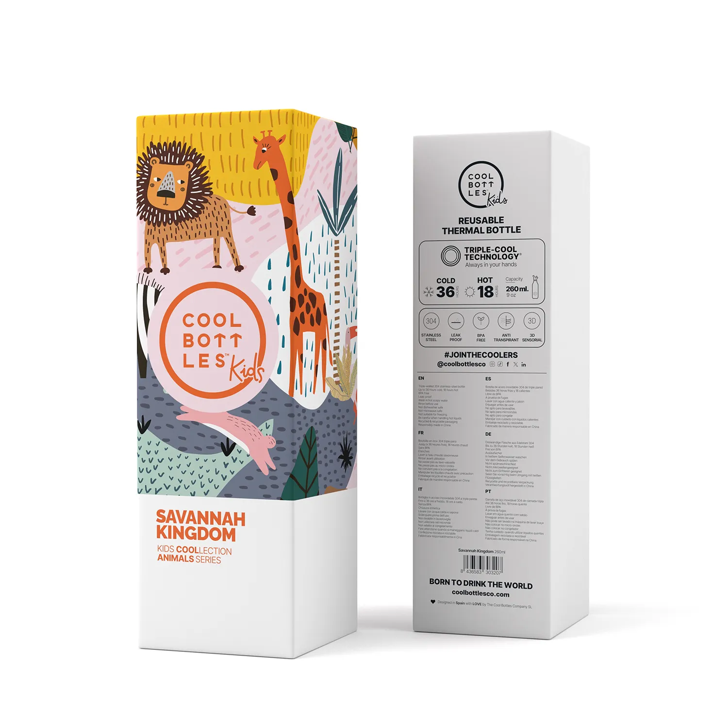 Термос–термобутылка Cool Bottles Kids серия Animals Savannah Kingdom 260мл