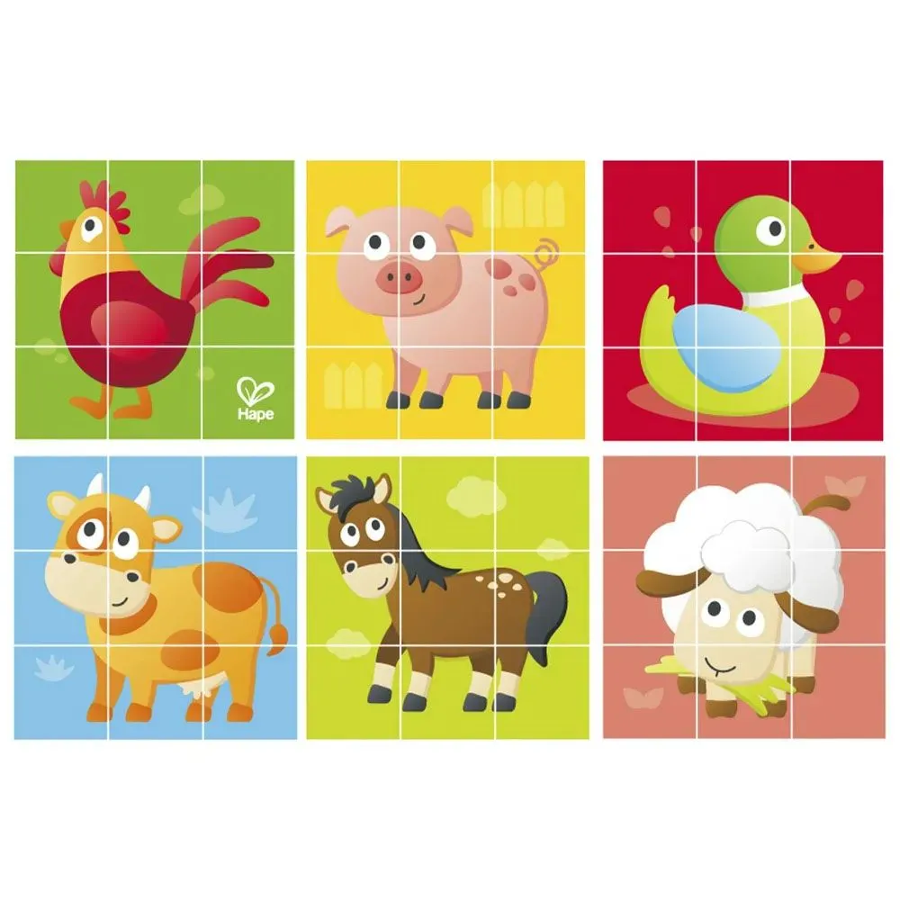 Игрушка HAPE деревянные кубики Ферма, головоломка 6 картинок E1618_HP