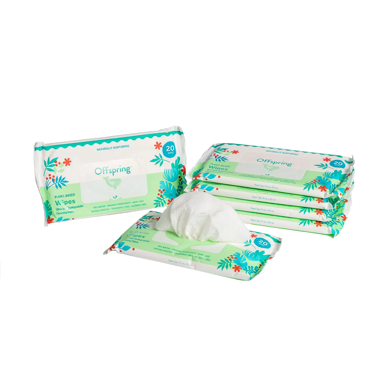 Салфетки биоразлагаемые влажные Offspring 120 шт OF03W120