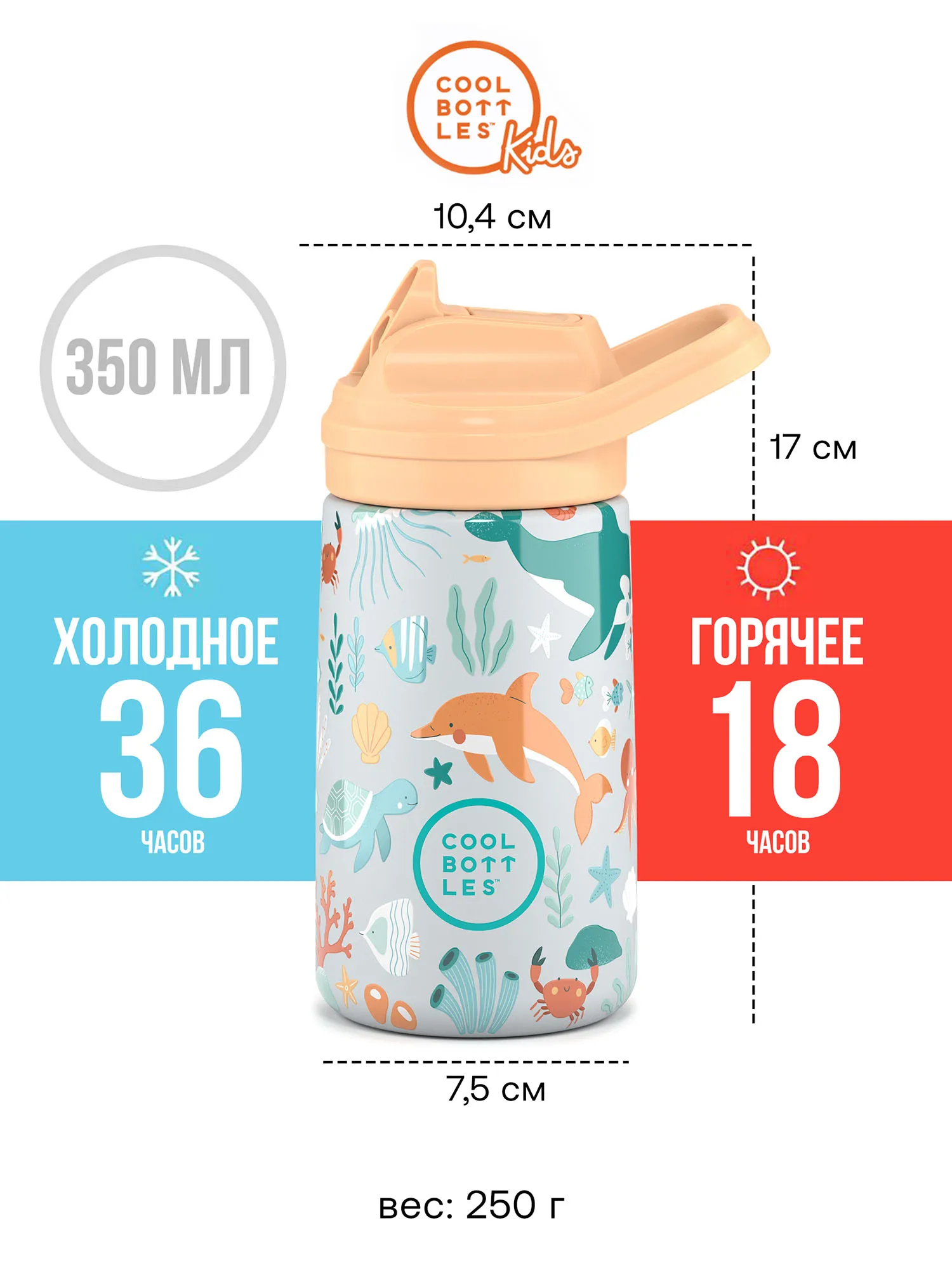 Термос-термобутылка Cool Bottles Kiddie Underwater World 350 мл