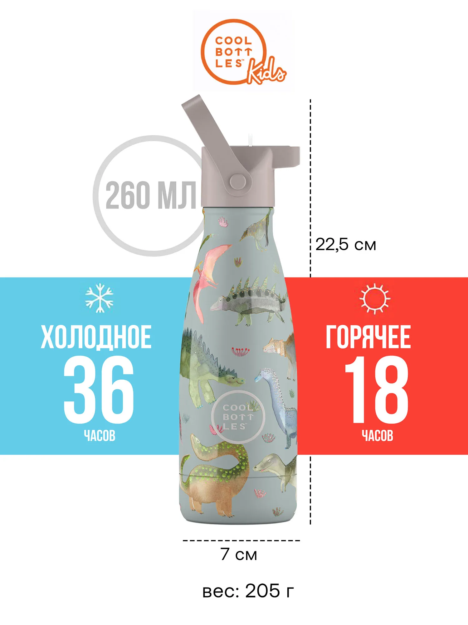 Термос–термобутылка Cool Bottles Kids серия Pals Dinos Planet 260 мл