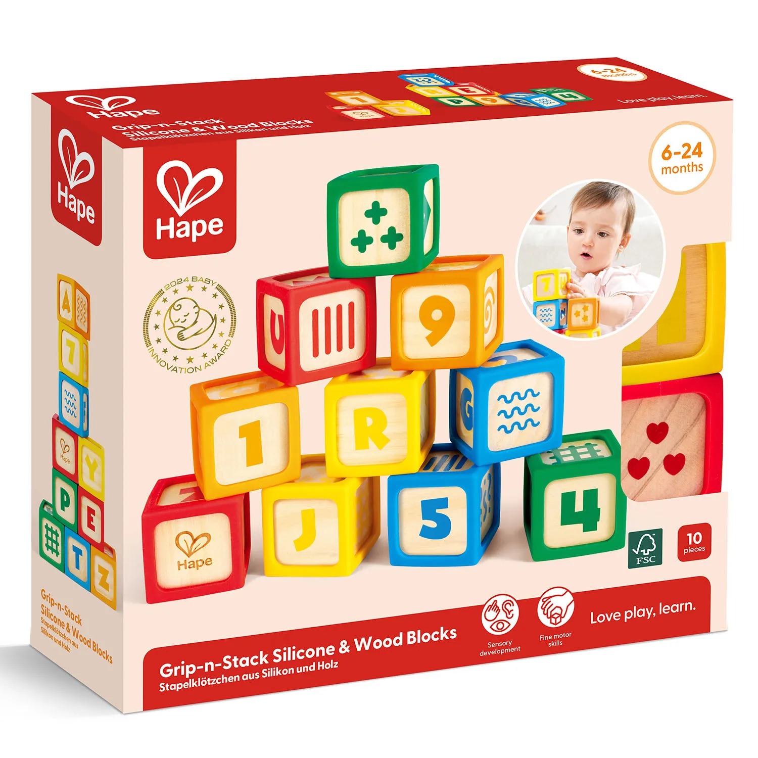 Кубики деревянные Hape в силиконовых чехлах 10 шт. E0131_HP