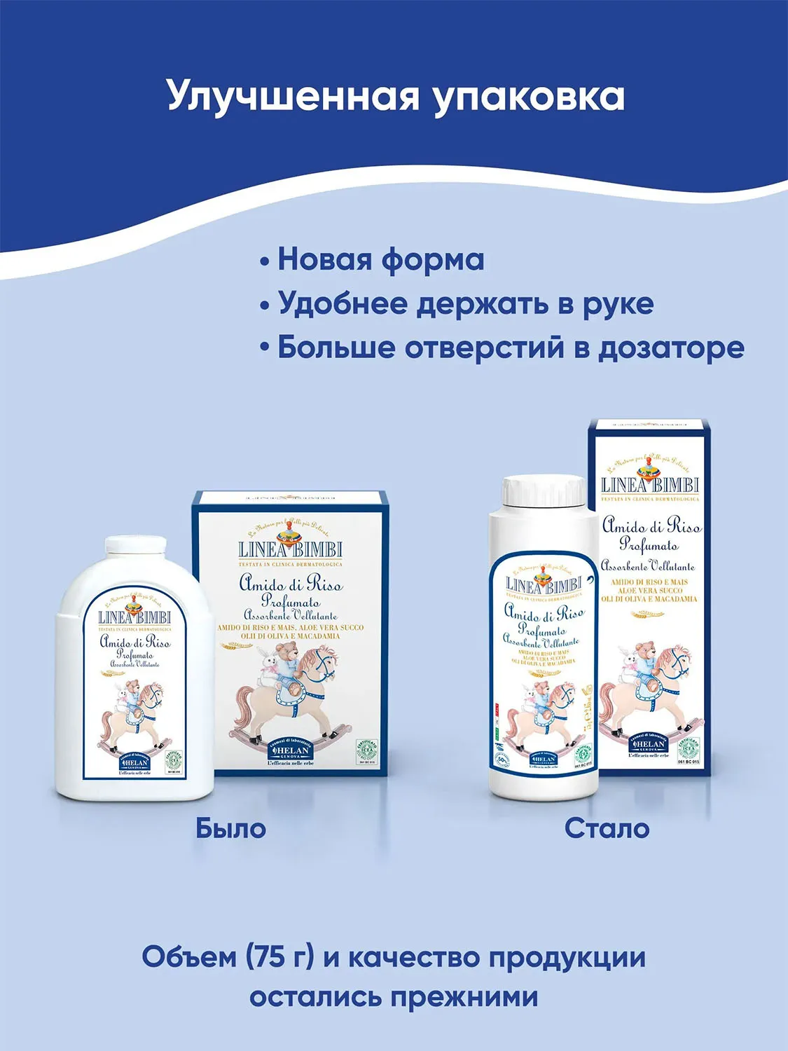 Присыпка детская HELAN Купание без слез рисовая парфюмированная 75 гр 139TN-RU