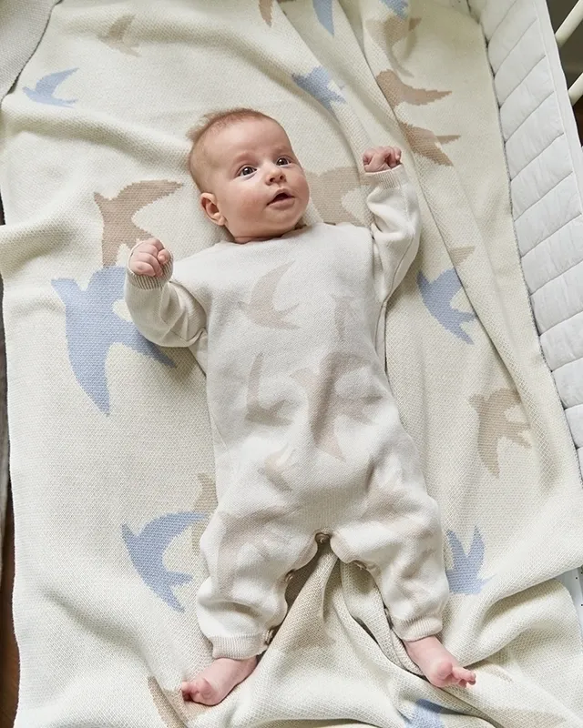 Плед детский 80х120 см LoomKnits Экрю Птицы