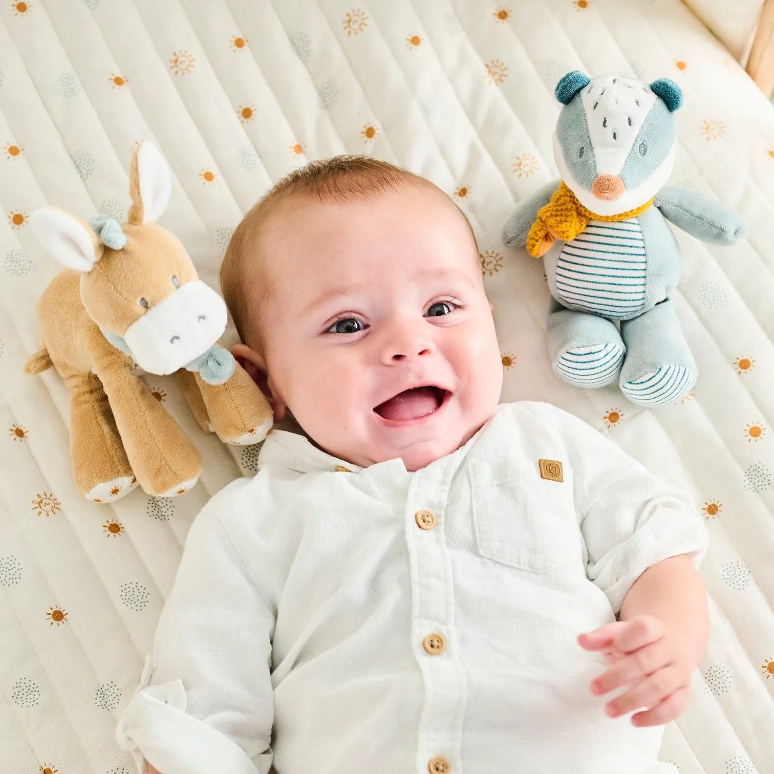 Игрушка мягкая Nattou Rattle MINI FELIX & LEO Барсук 595025