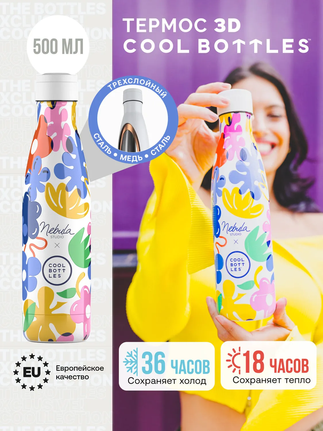 Термос-термобутылка Cool Bottles Nebula Studio Floral Madness 500 мл