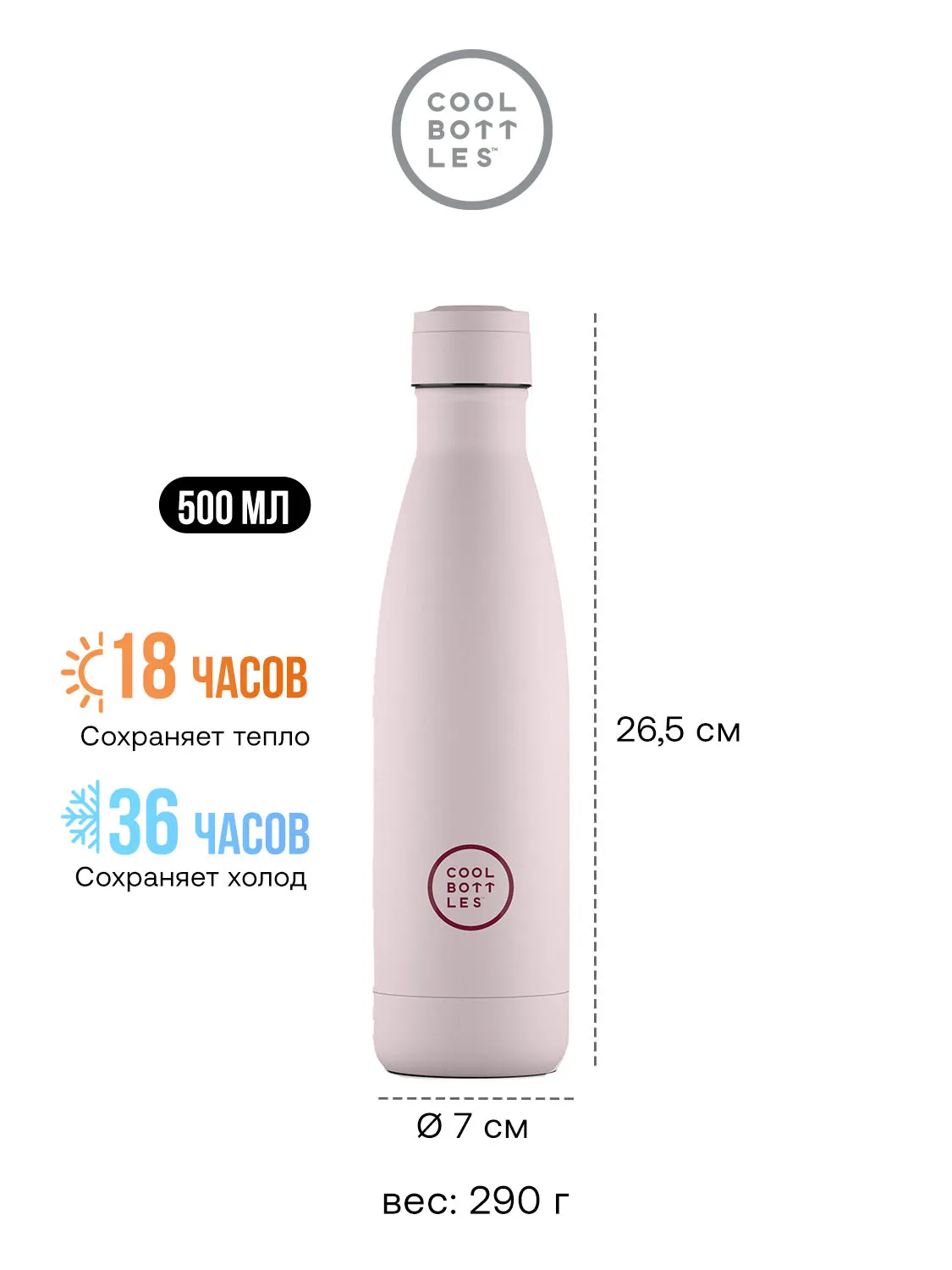 Термос-термобутылка Cool Bottles Pastel Pink 500 мл CB500PAP