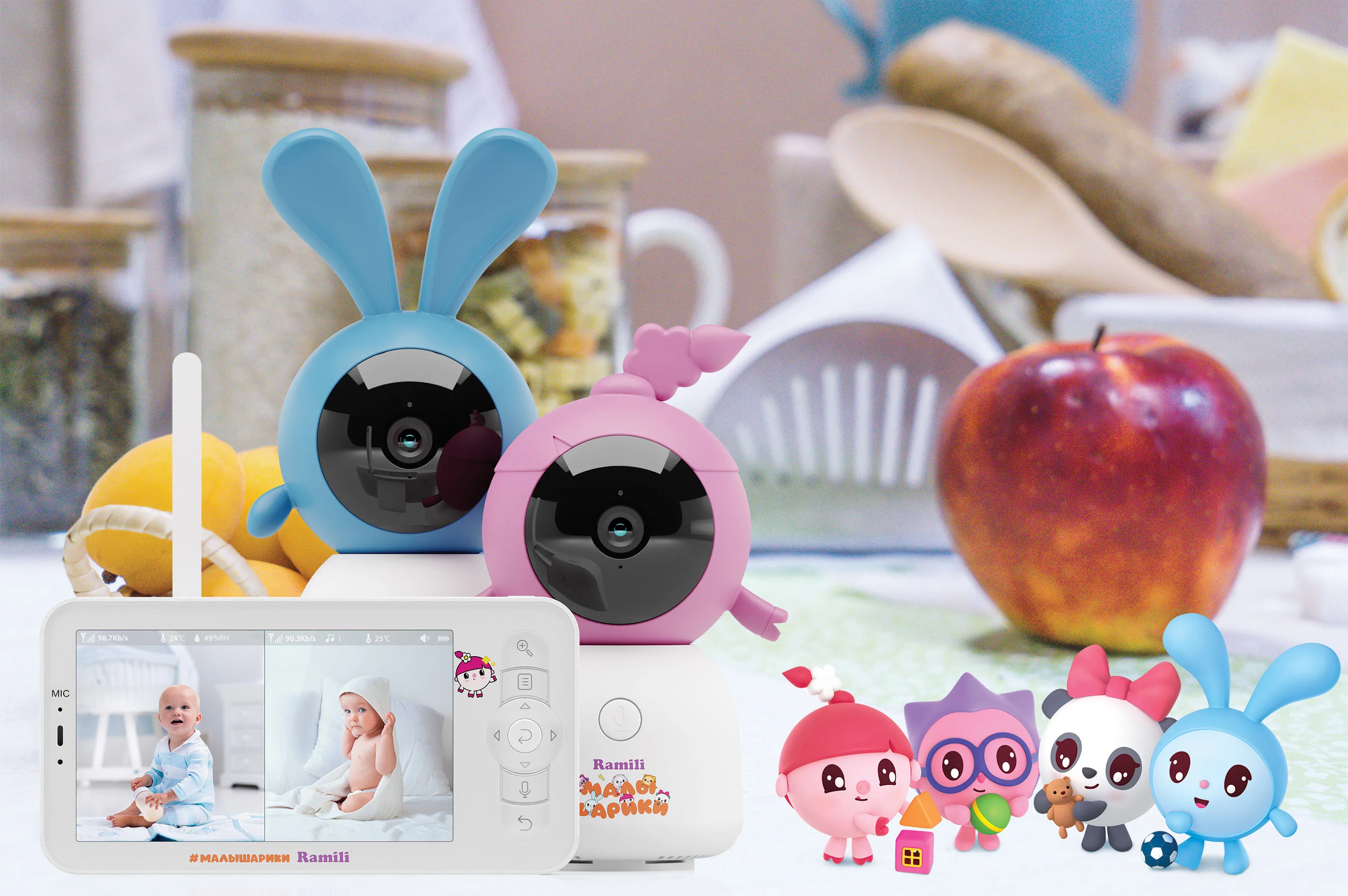 Видеоняня Ramili Baby Нюша и Крошик, Малышарики с креплениями RV100X2NUSHAKROSH