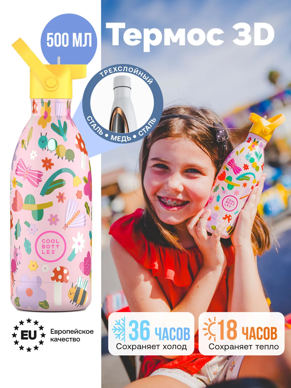 Термос–термобутылка Cool Bottles Kids Bug Life 500 мл