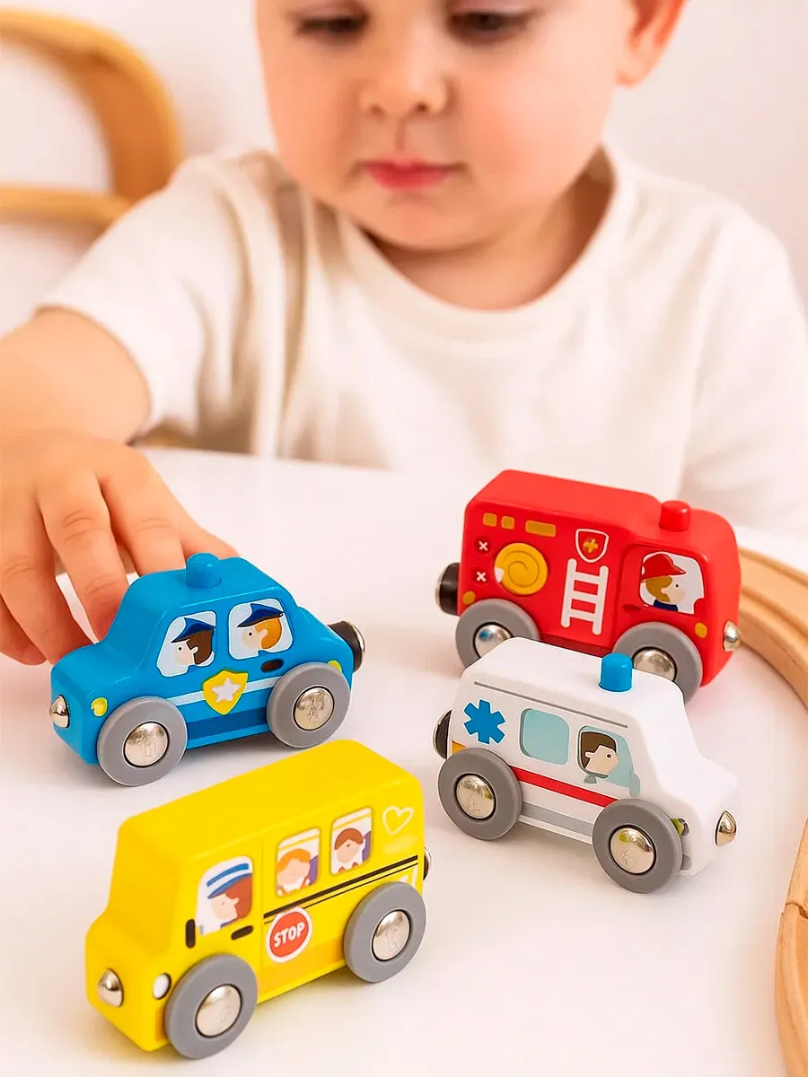 Набор игровых машинок Hape для малышей «Едем вместе» Поезд службы спасения E8782_HP